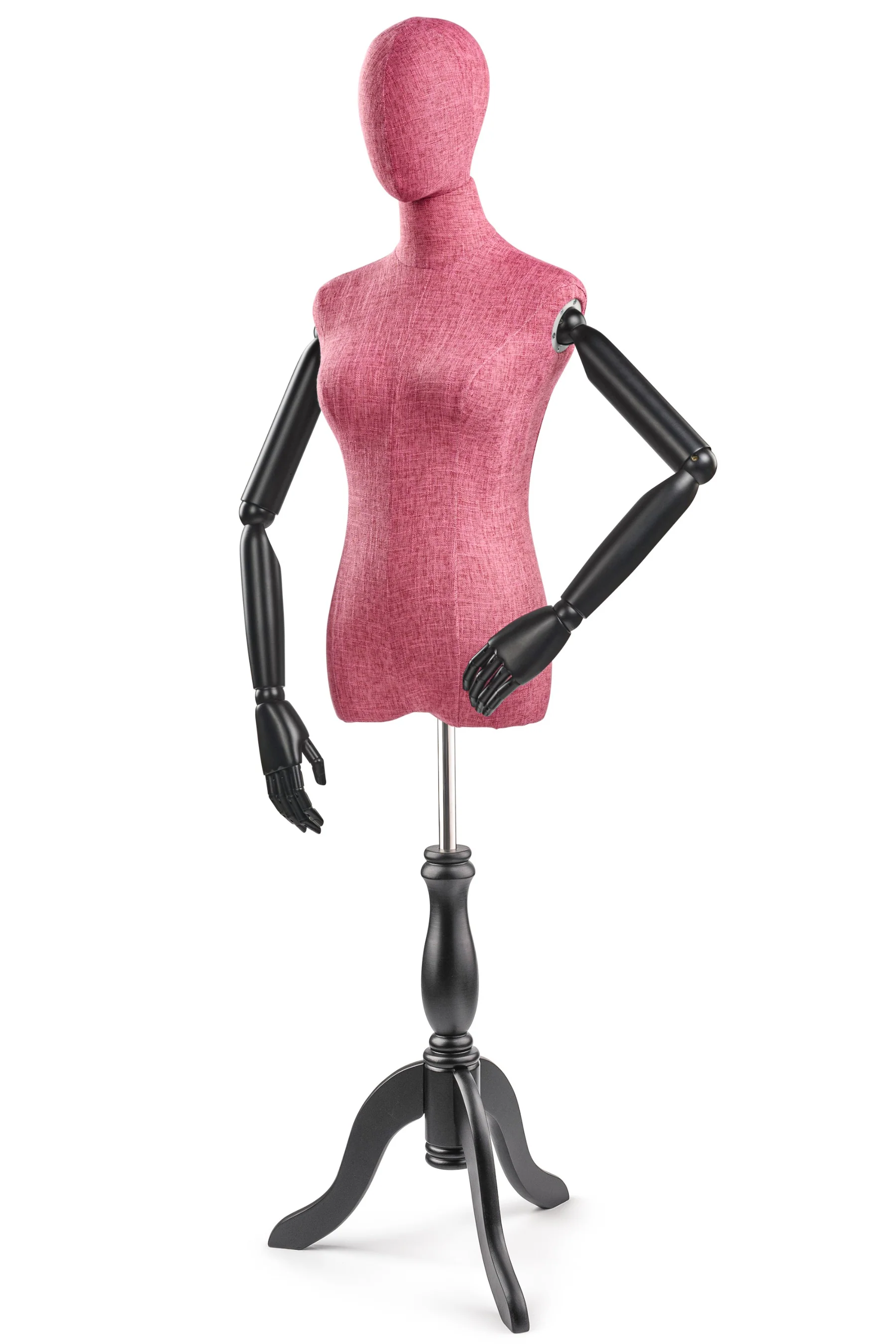 Female Display Dress Form on Wood Tripod Base (Head & Arms Version) - Image 29
