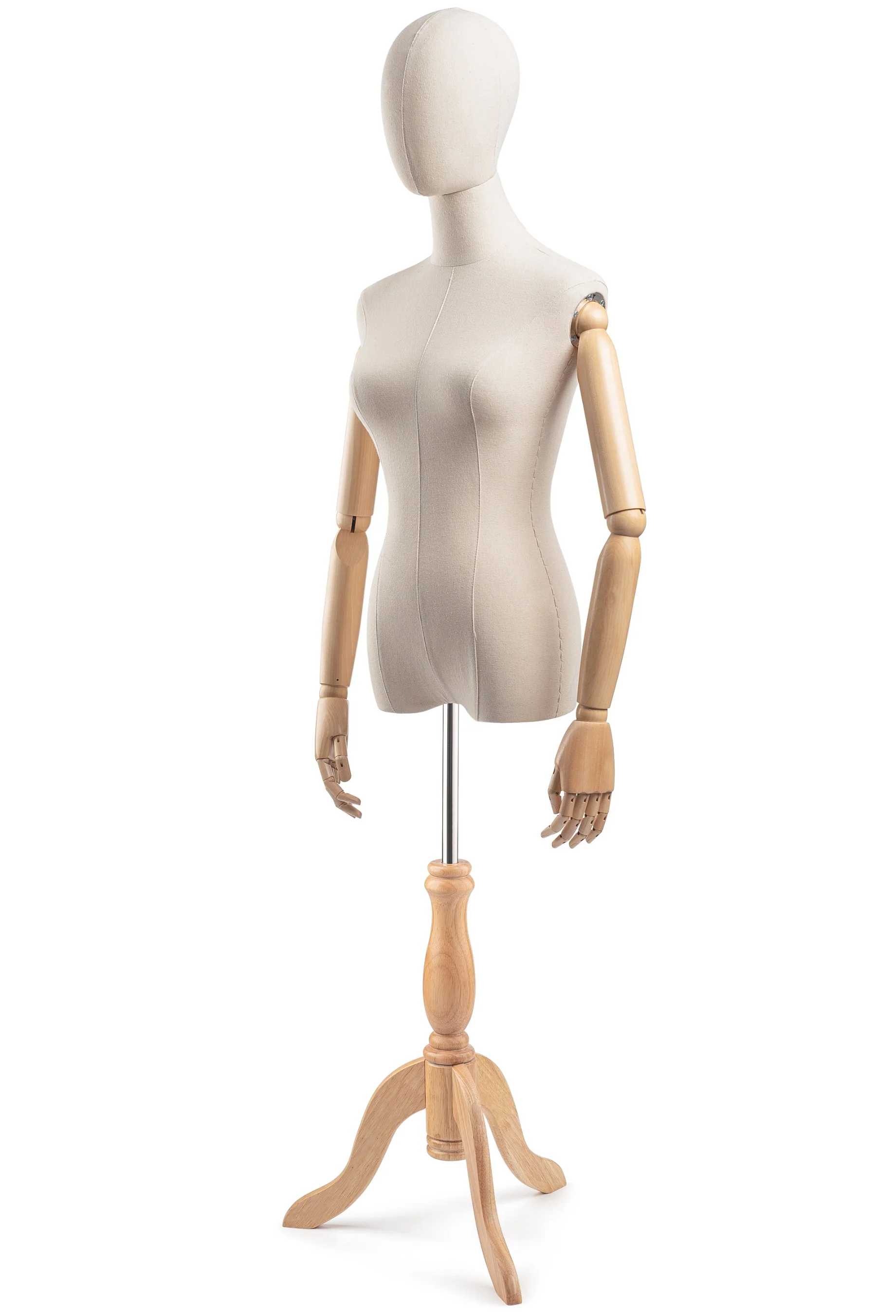 Female Display Dress Form on Wood Tripod Base (Head & Arms Version) - Image 3