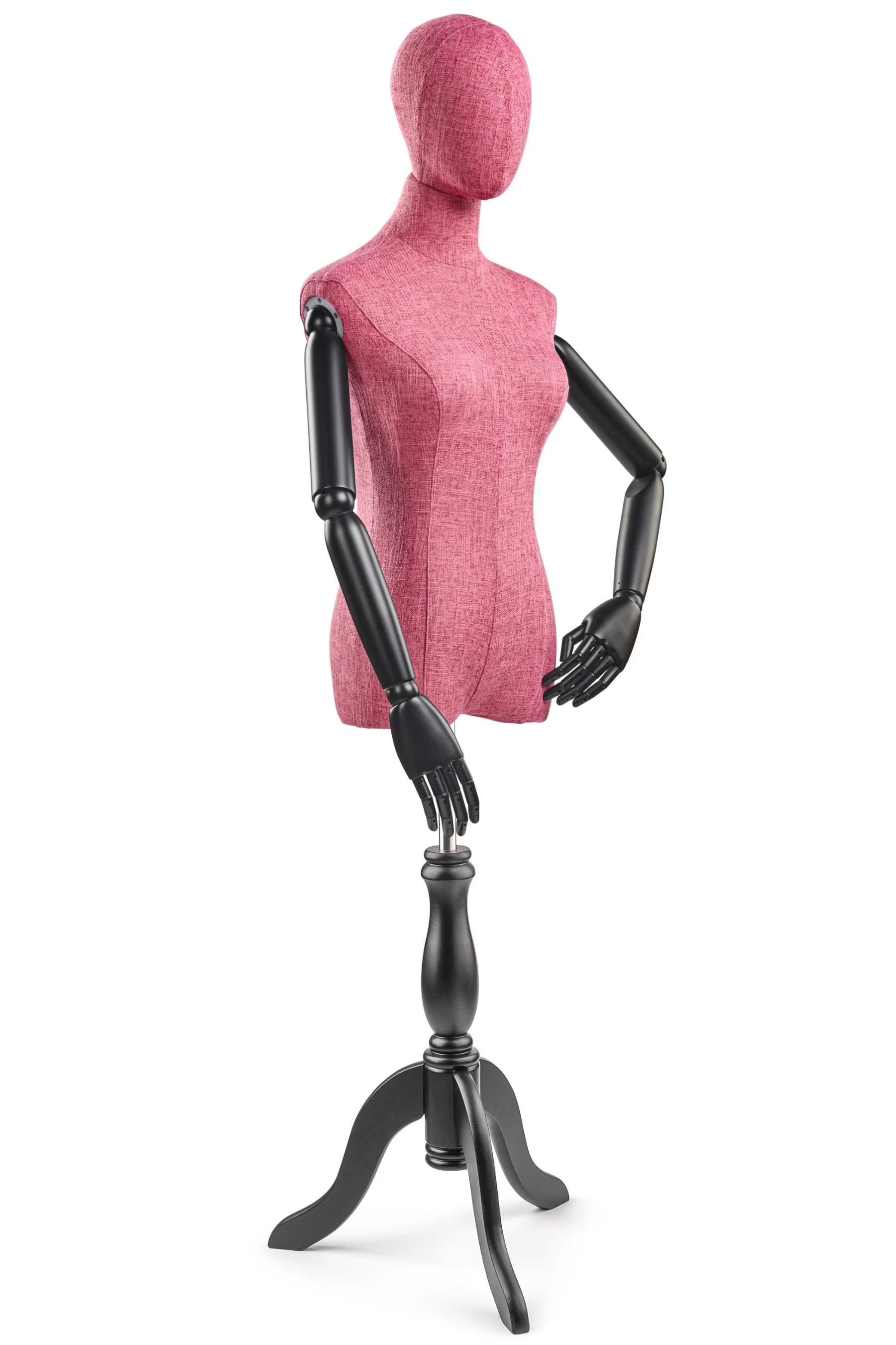 Female Display Dress Form on Wood Tripod Base (Head & Arms Version) - Image 30