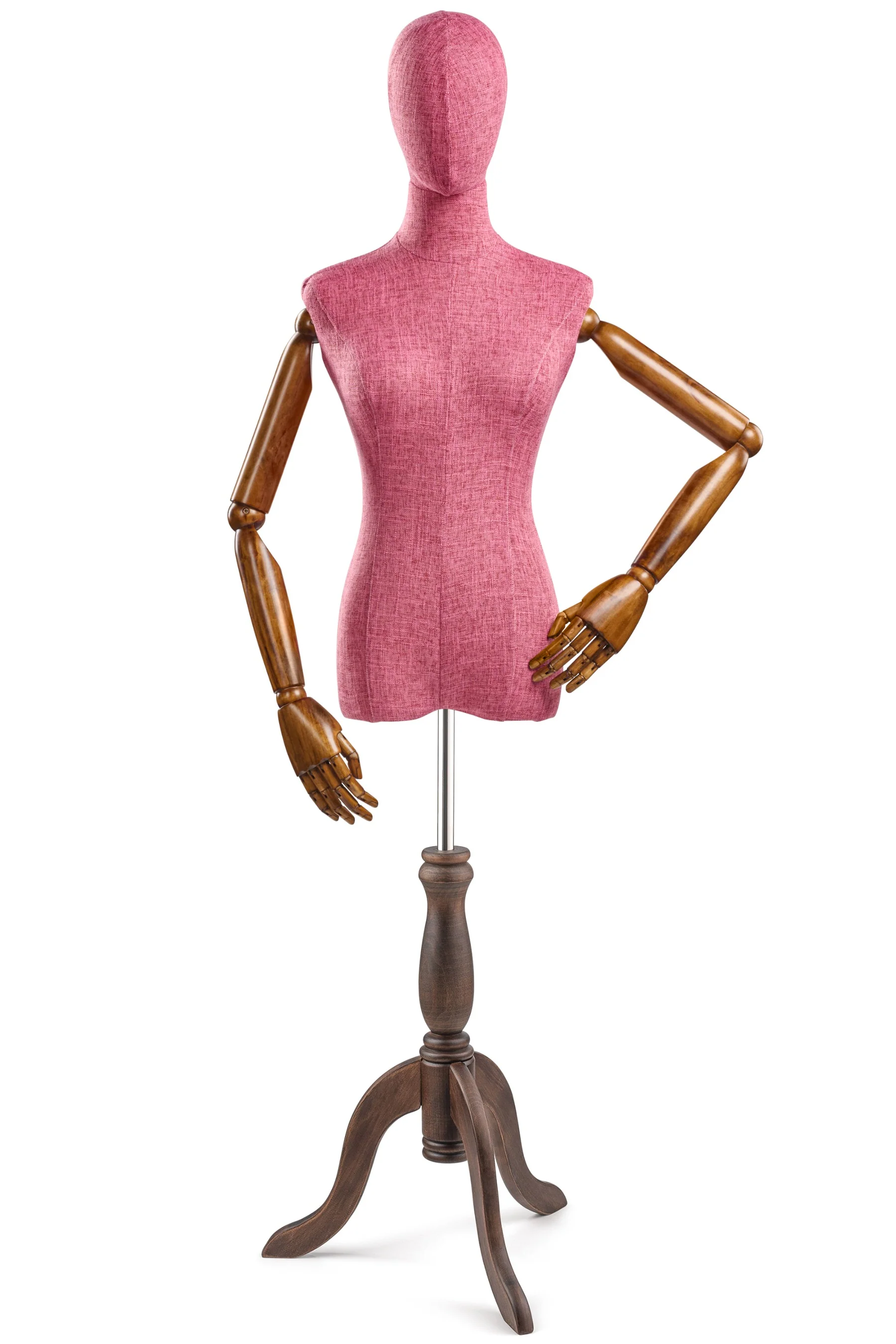 Female Display Dress Form on Wood Tripod Base (Head & Arms Version) - Image 33