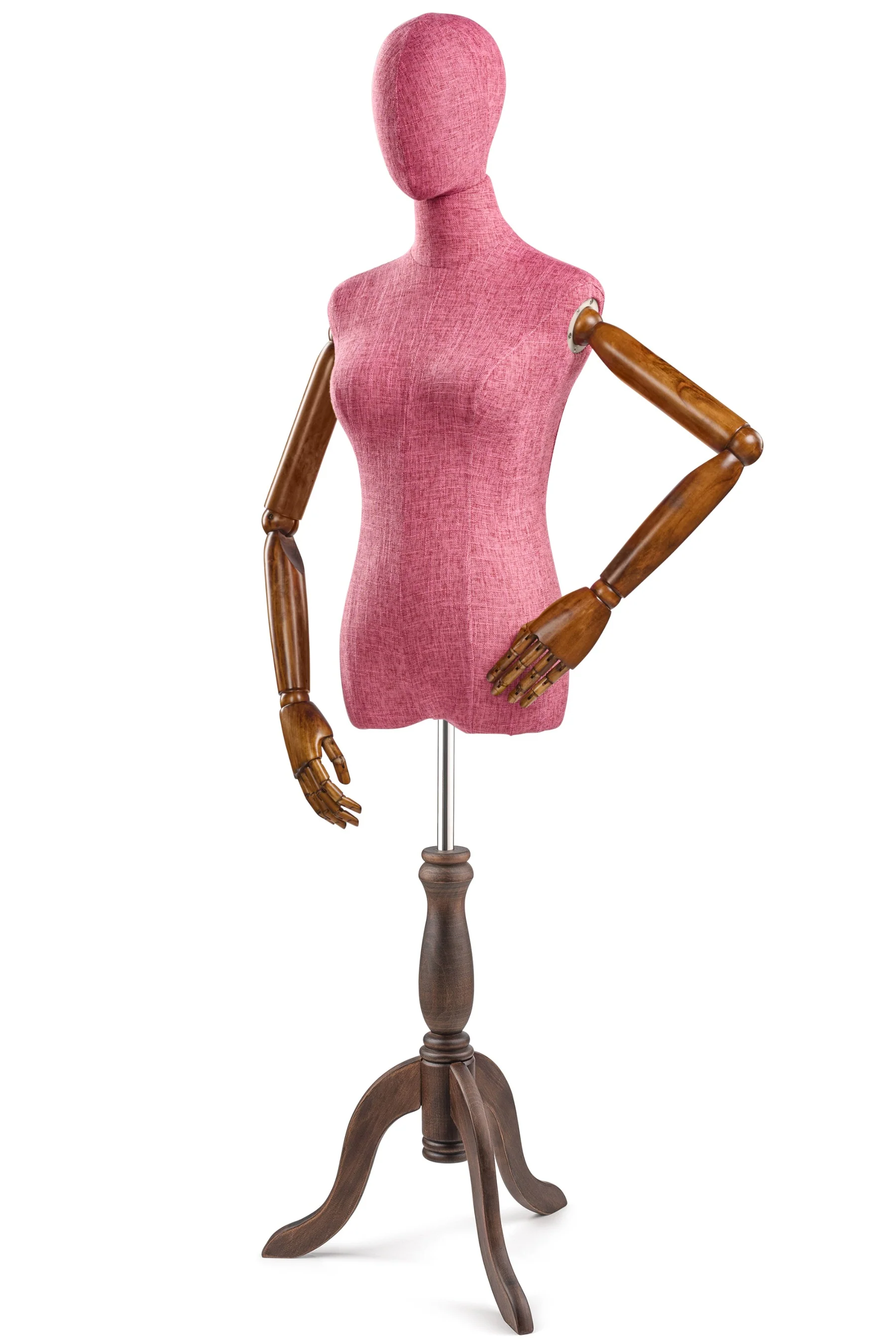 Female Display Dress Form on Wood Tripod Base (Head & Arms Version) - Image 34