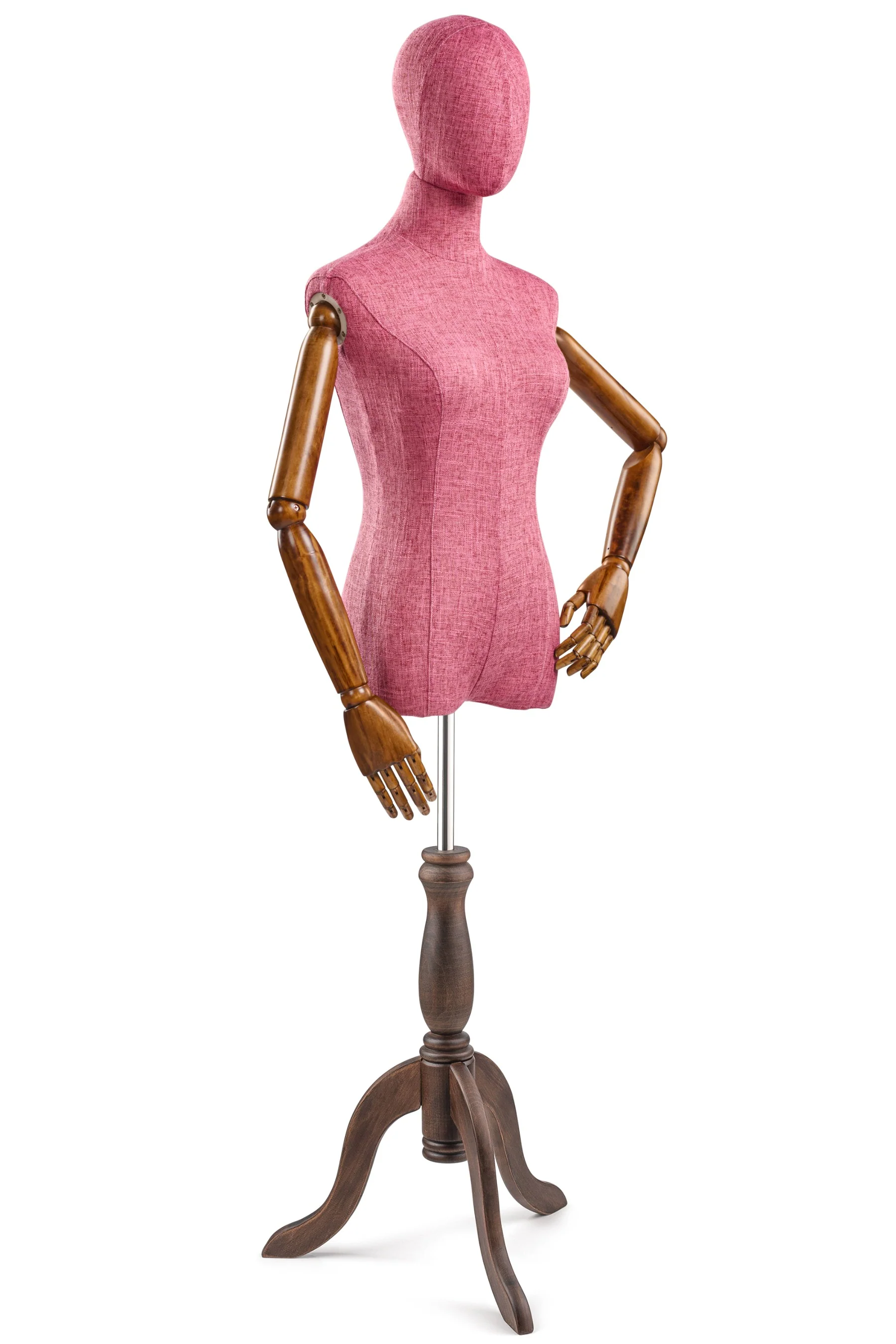 Female Display Dress Form on Wood Tripod Base (Head & Arms Version) - Image 35