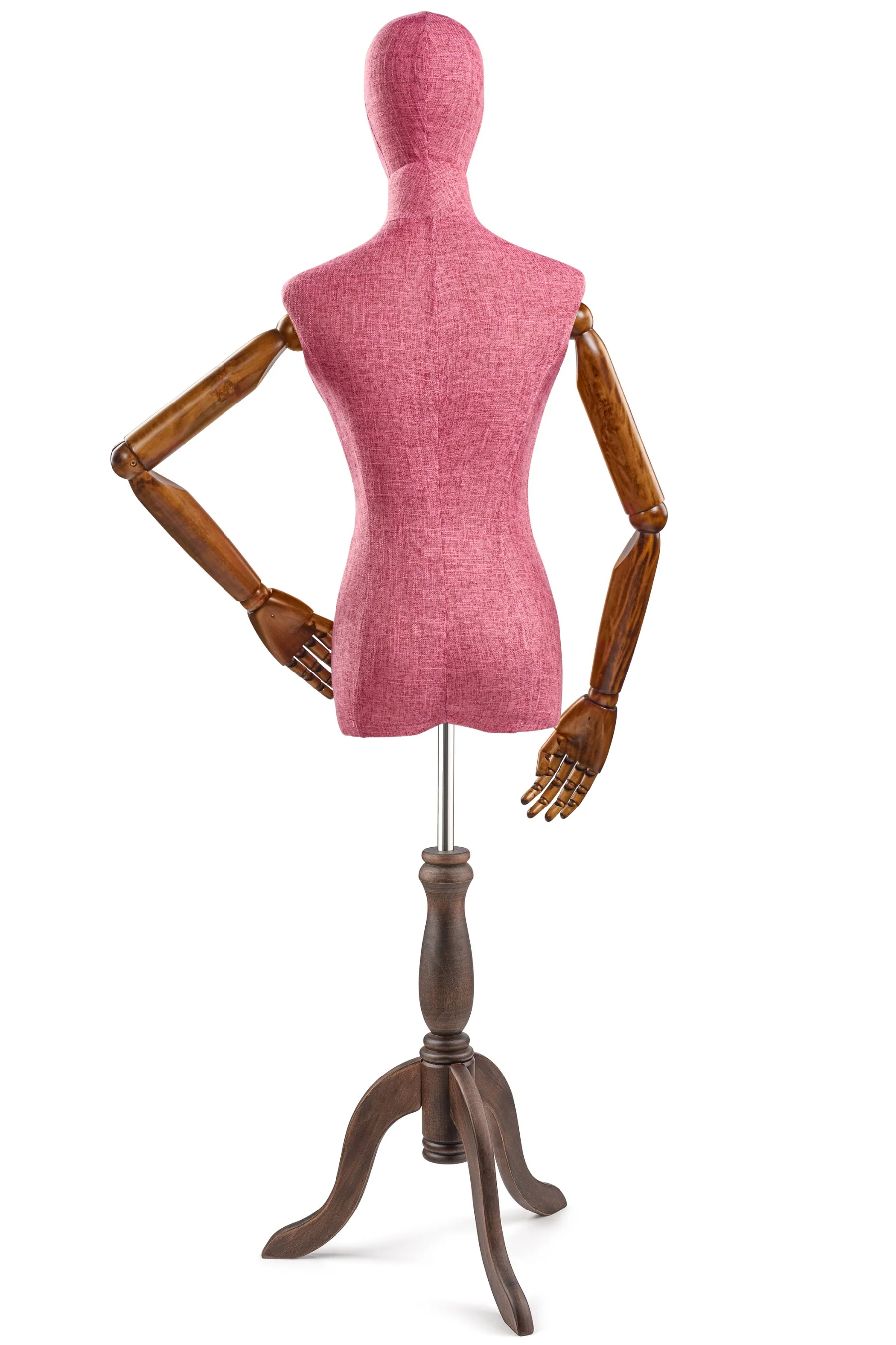 Female Display Dress Form on Wood Tripod Base (Head & Arms Version) - Image 36