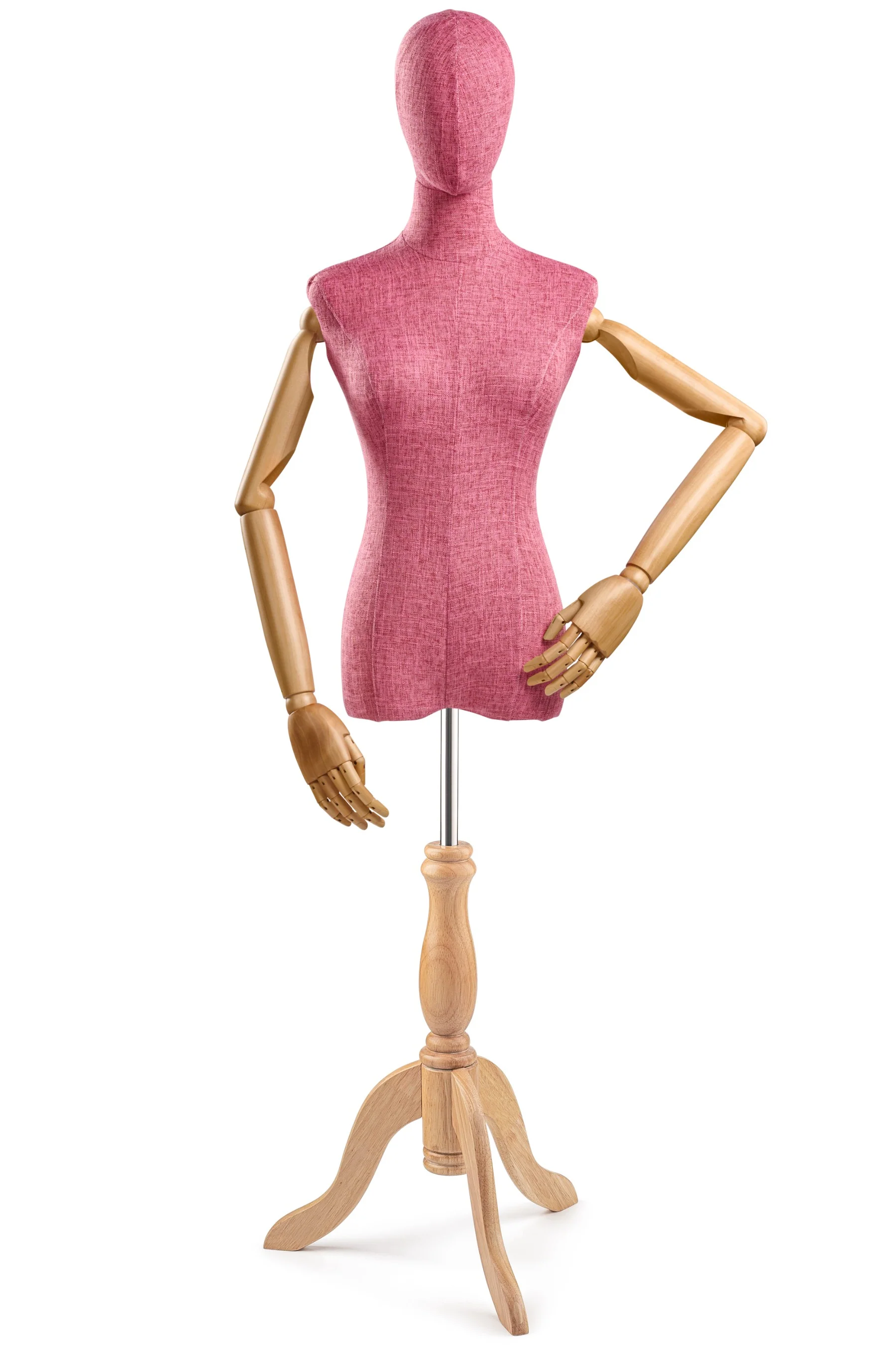 Female Display Dress Form on Wood Tripod Base (Head & Arms Version) - Image 38