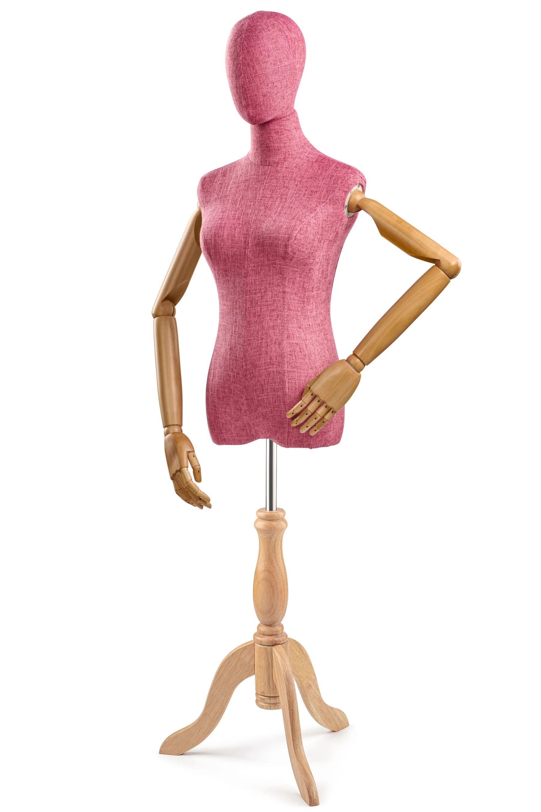 Female Display Dress Form on Wood Tripod Base (Head & Arms Version) - Image 39