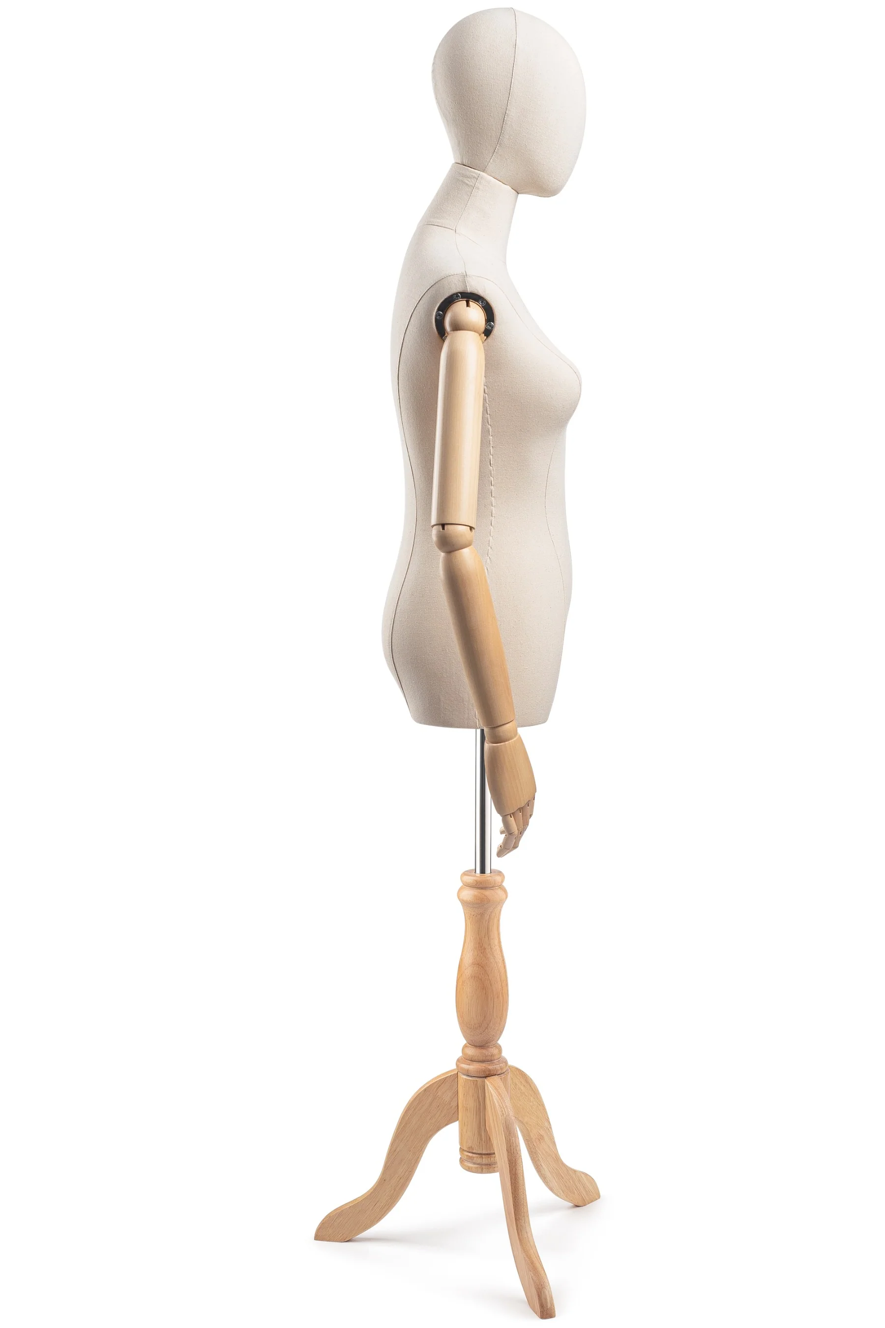 Female Display Dress Form on Wood Tripod Base (Head & Arms Version) - Image 4