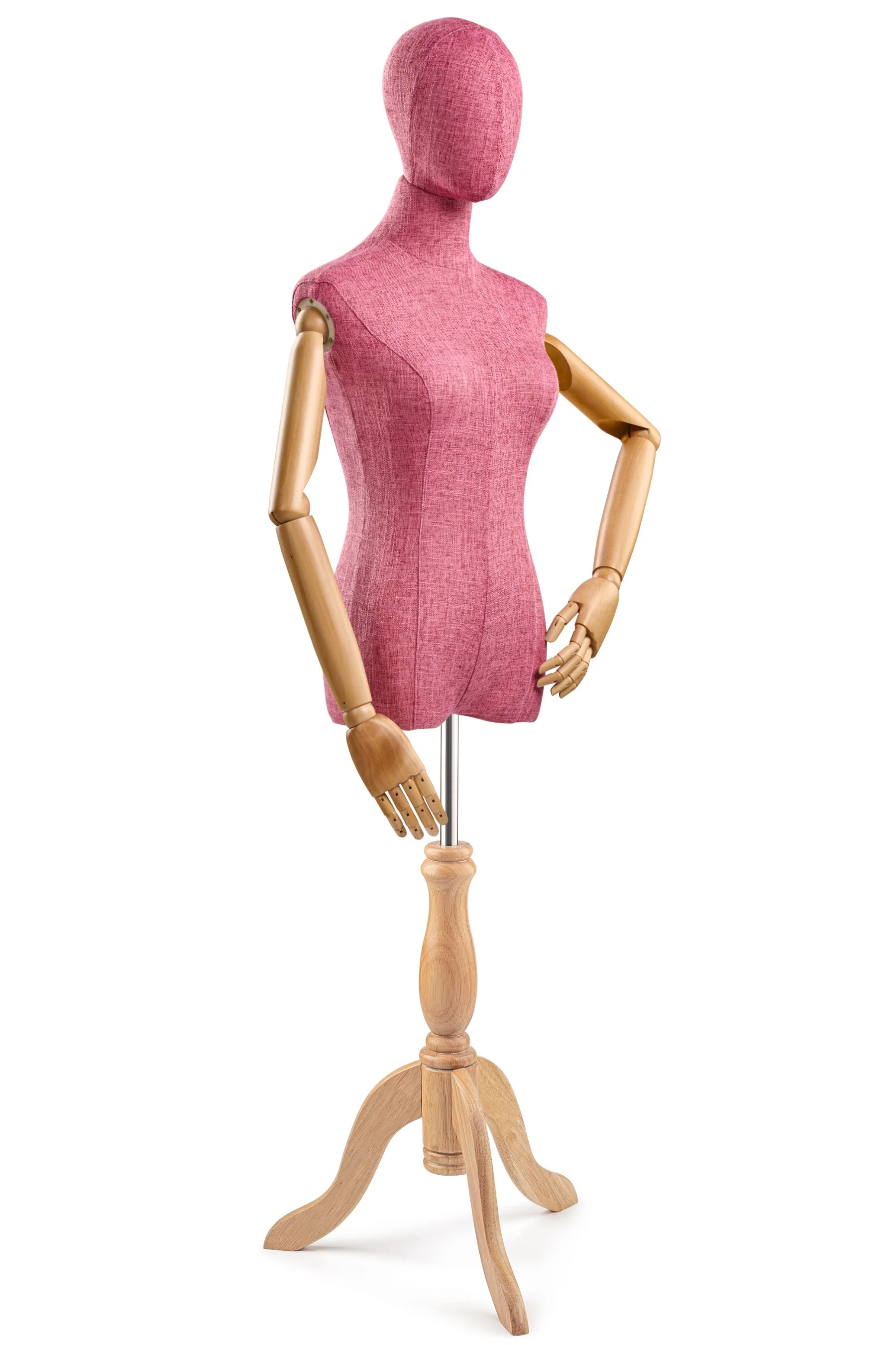 Female Display Dress Form on Wood Tripod Base (Head & Arms Version) - Image 40