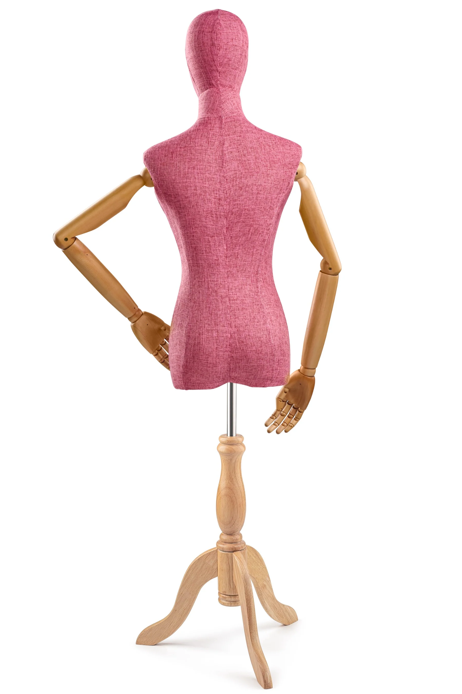 Female Display Dress Form on Wood Tripod Base (Head & Arms Version) - Image 41
