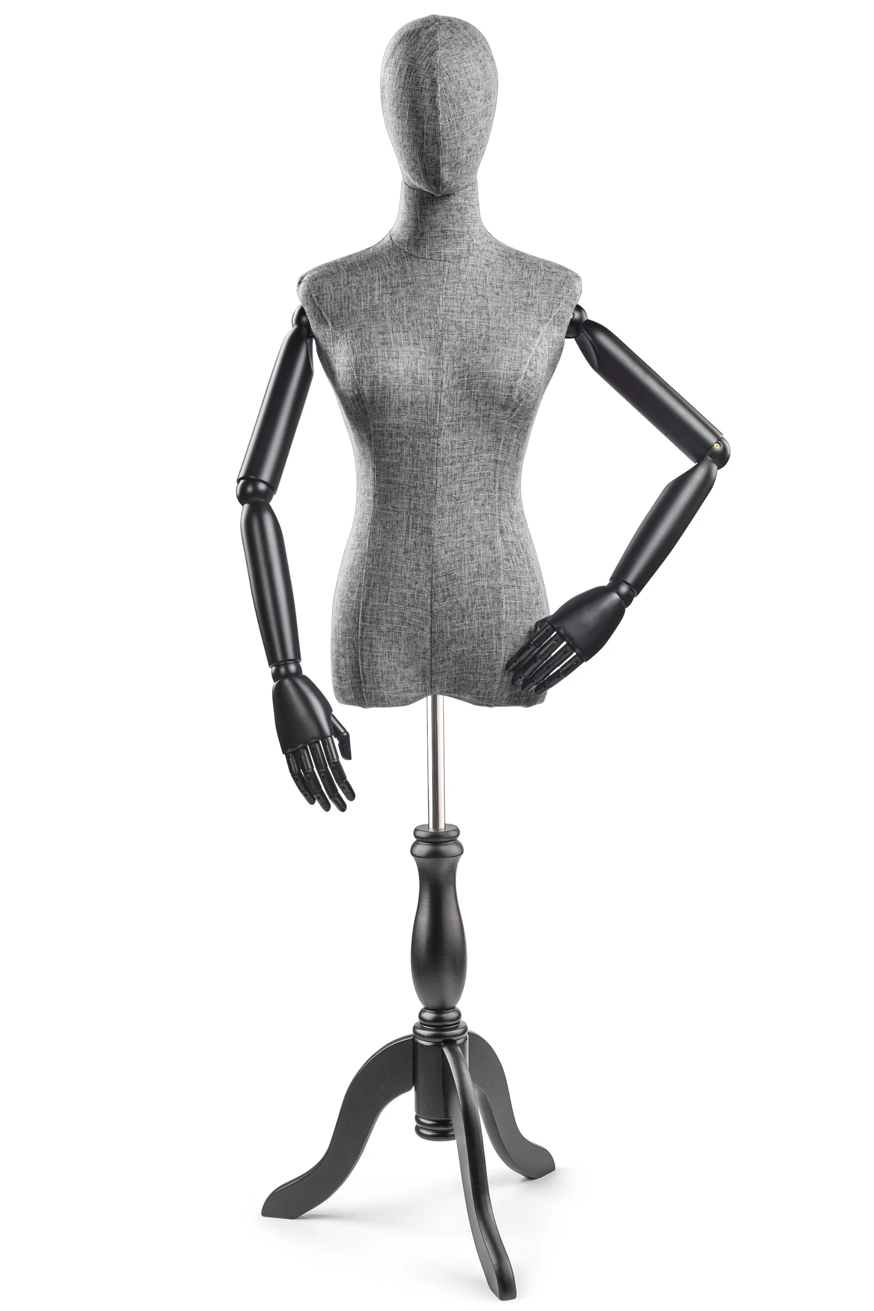 Female Display Dress Form on Wood Tripod Base (Head & Arms Version) - Image 43