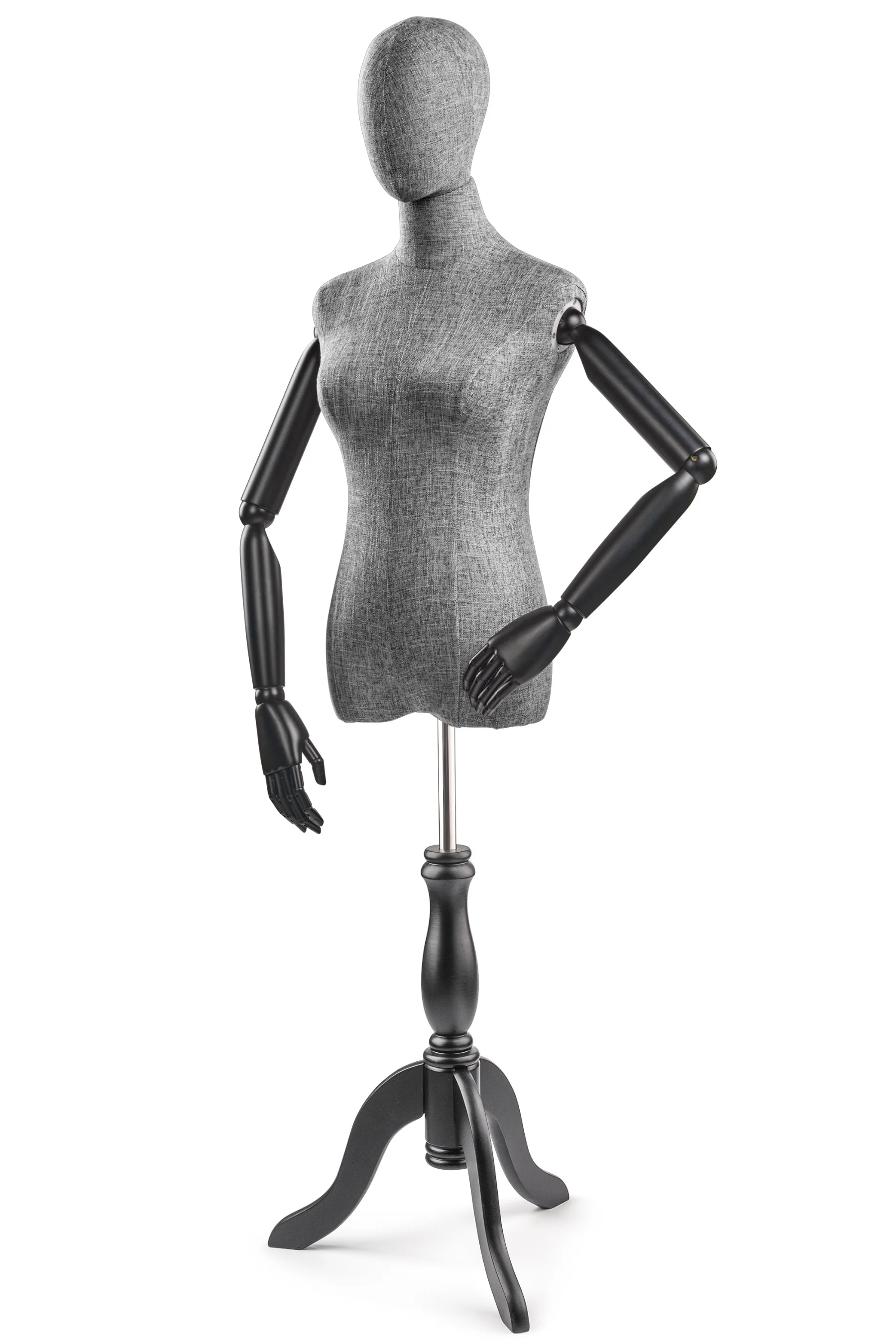 Female Display Dress Form on Wood Tripod Base (Head & Arms Version) - Image 44