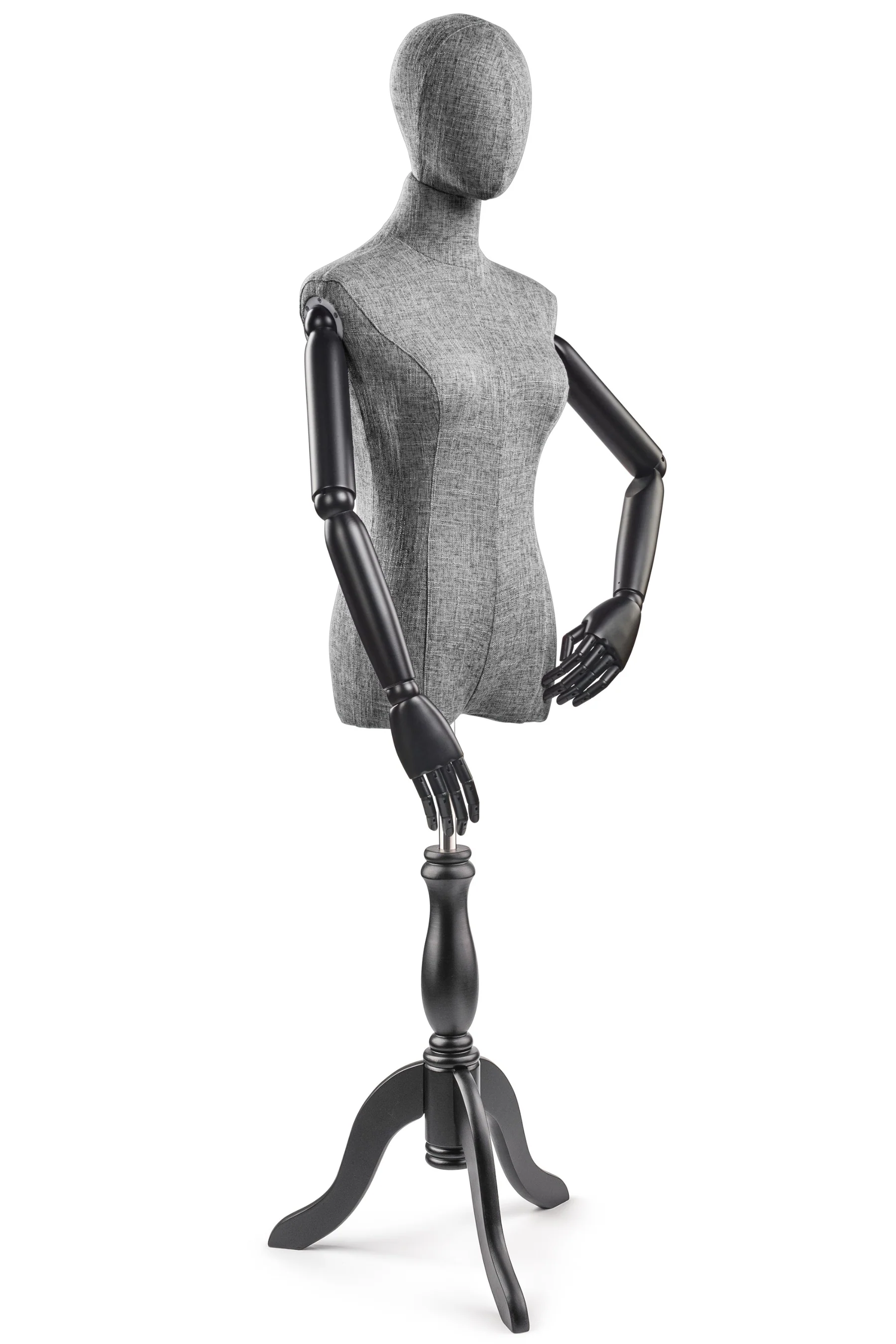 Female Display Dress Form on Wood Tripod Base (Head & Arms Version) - Image 45