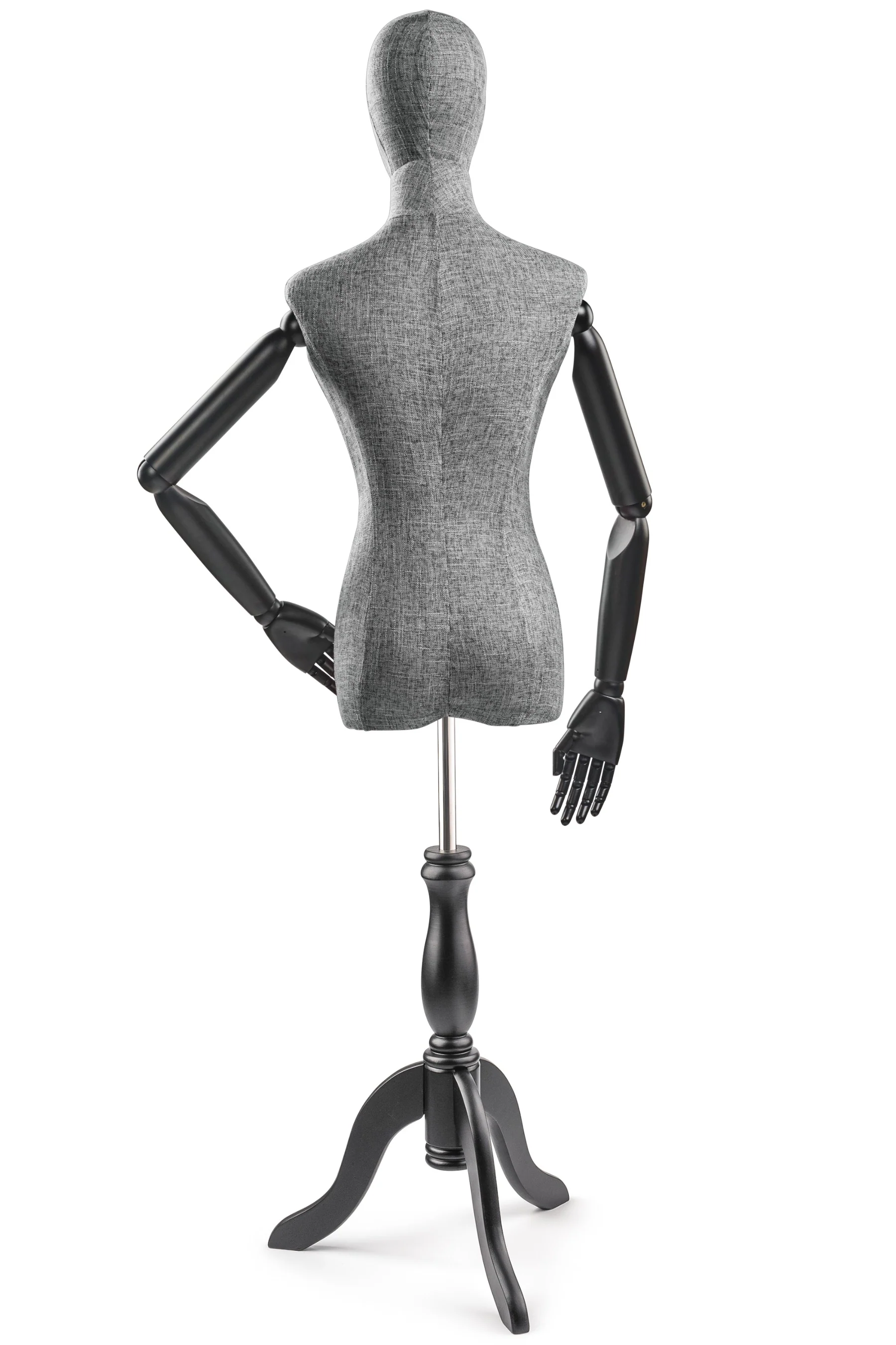 Female Display Dress Form on Wood Tripod Base (Head & Arms Version) - Image 46
