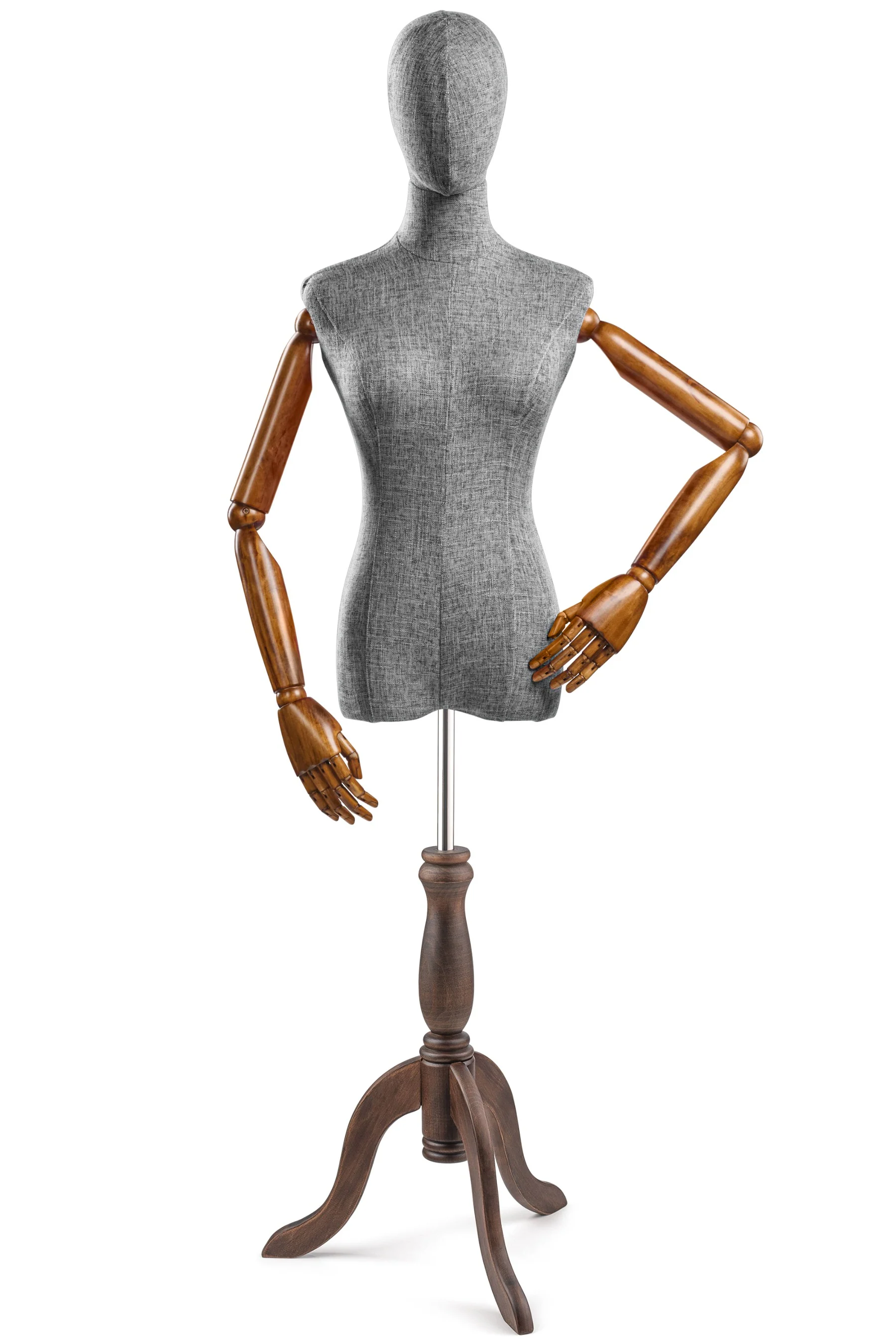 Female Display Dress Form on Wood Tripod Base (Head & Arms Version) - Image 48