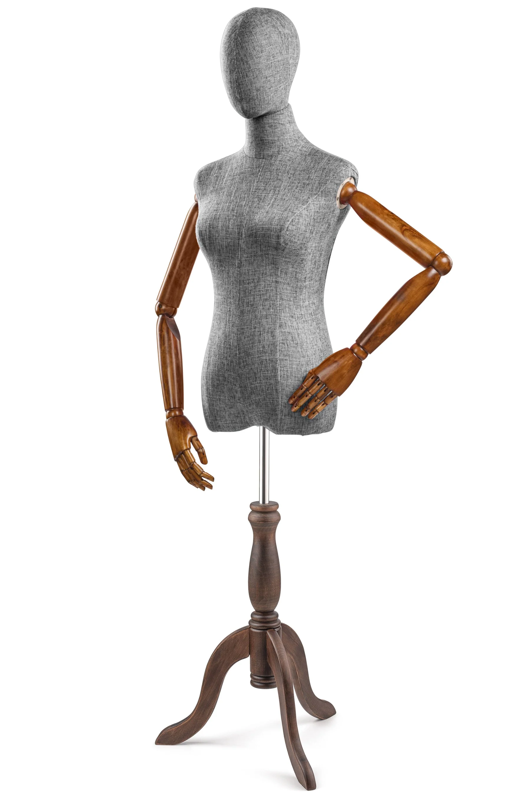 Female Display Dress Form on Wood Tripod Base (Head & Arms Version) - Image 49