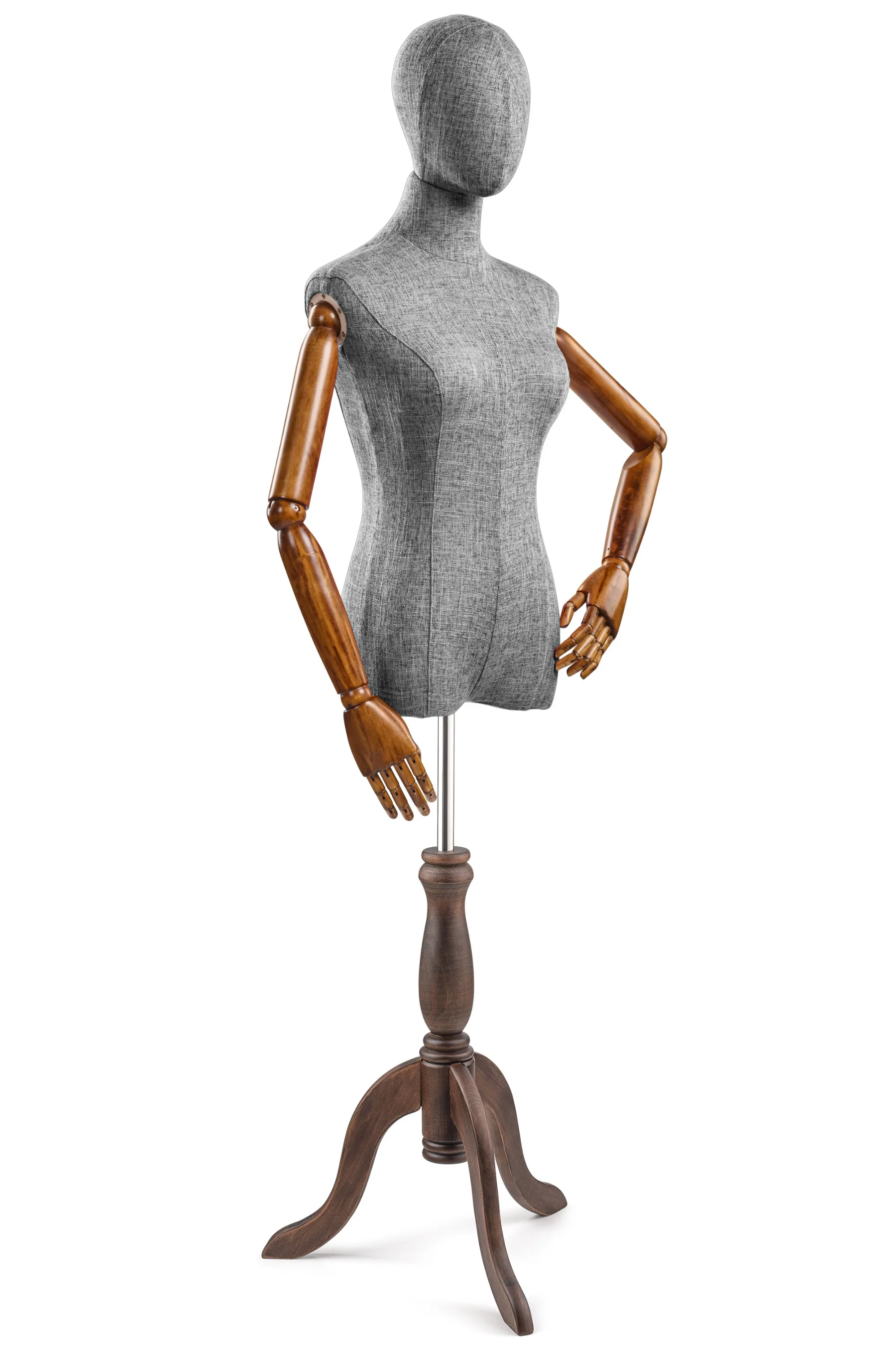 Female Display Dress Form on Wood Tripod Base (Head & Arms Version) - Image 50