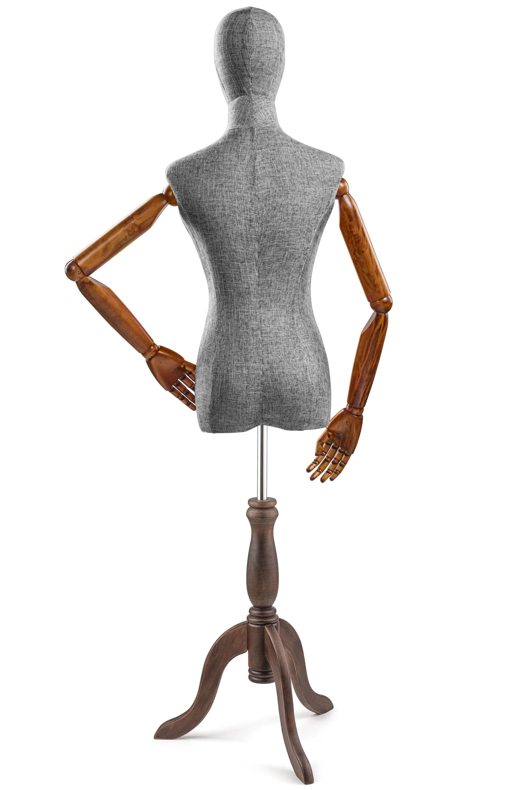 Female Display Dress Form on Wood Tripod Base (Head & Arms Version) - Image 51