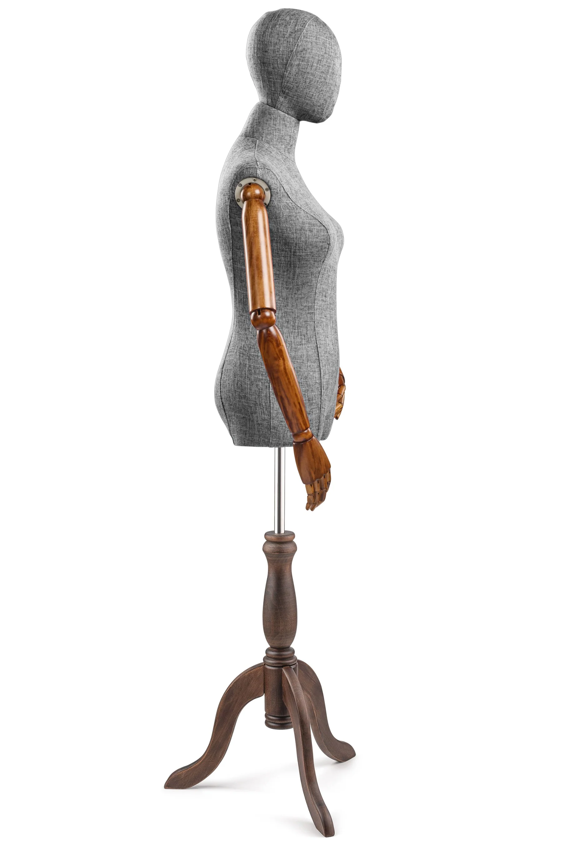 Female Display Dress Form on Wood Tripod Base (Head & Arms Version) - Image 52