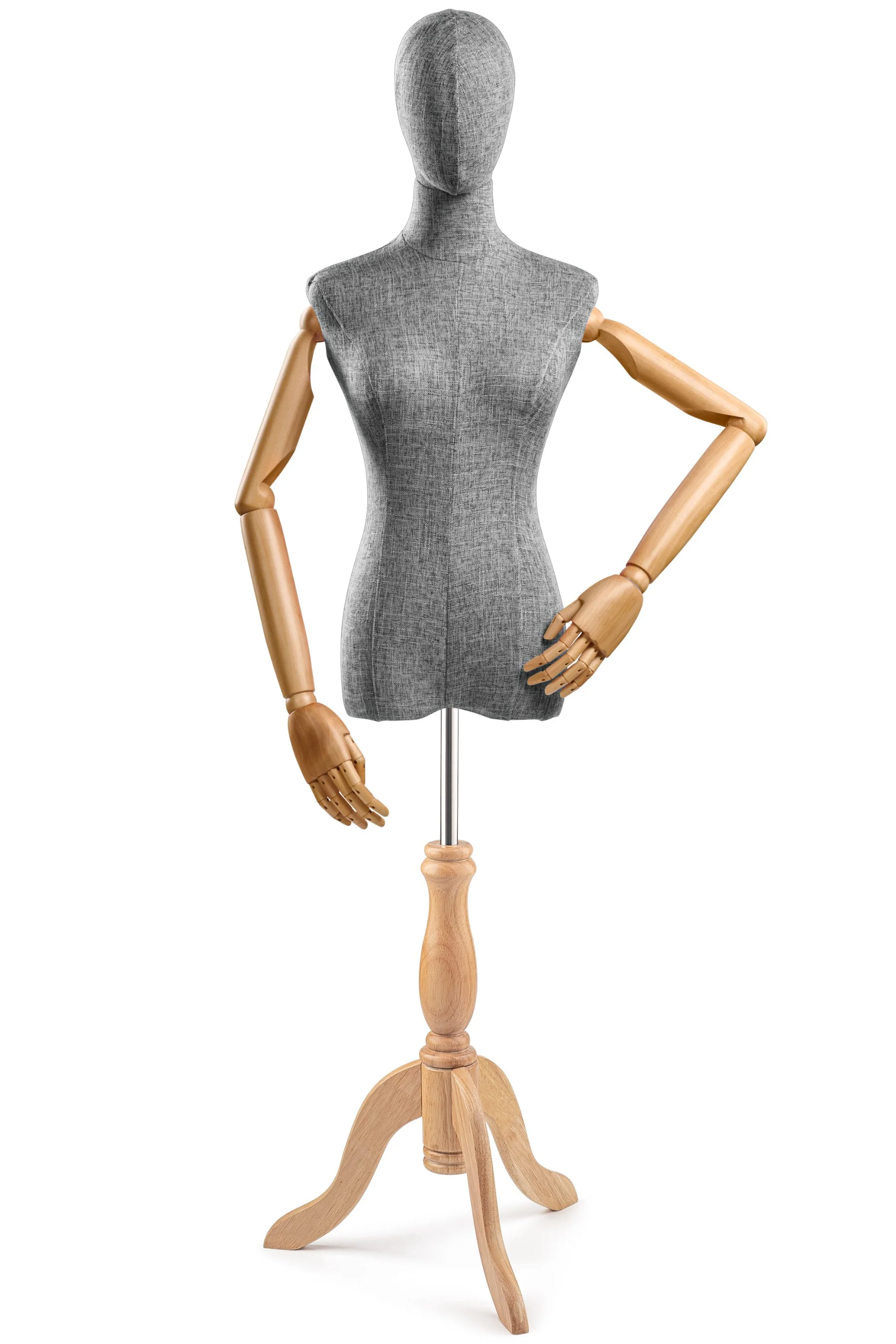 Female Display Dress Form on Wood Tripod Base (Head & Arms Version) - Image 53