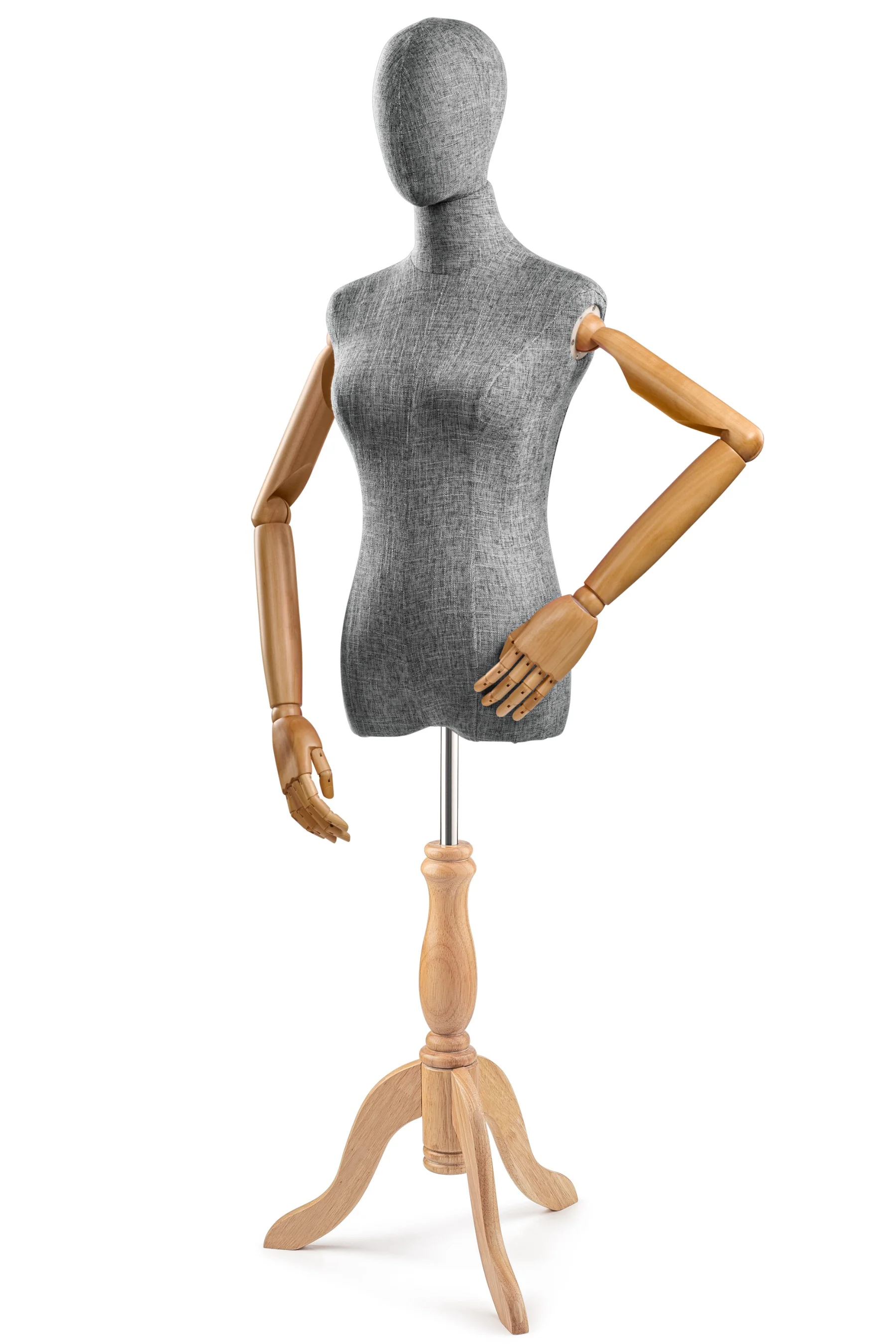 Female Display Dress Form on Wood Tripod Base (Head & Arms Version) - Image 54