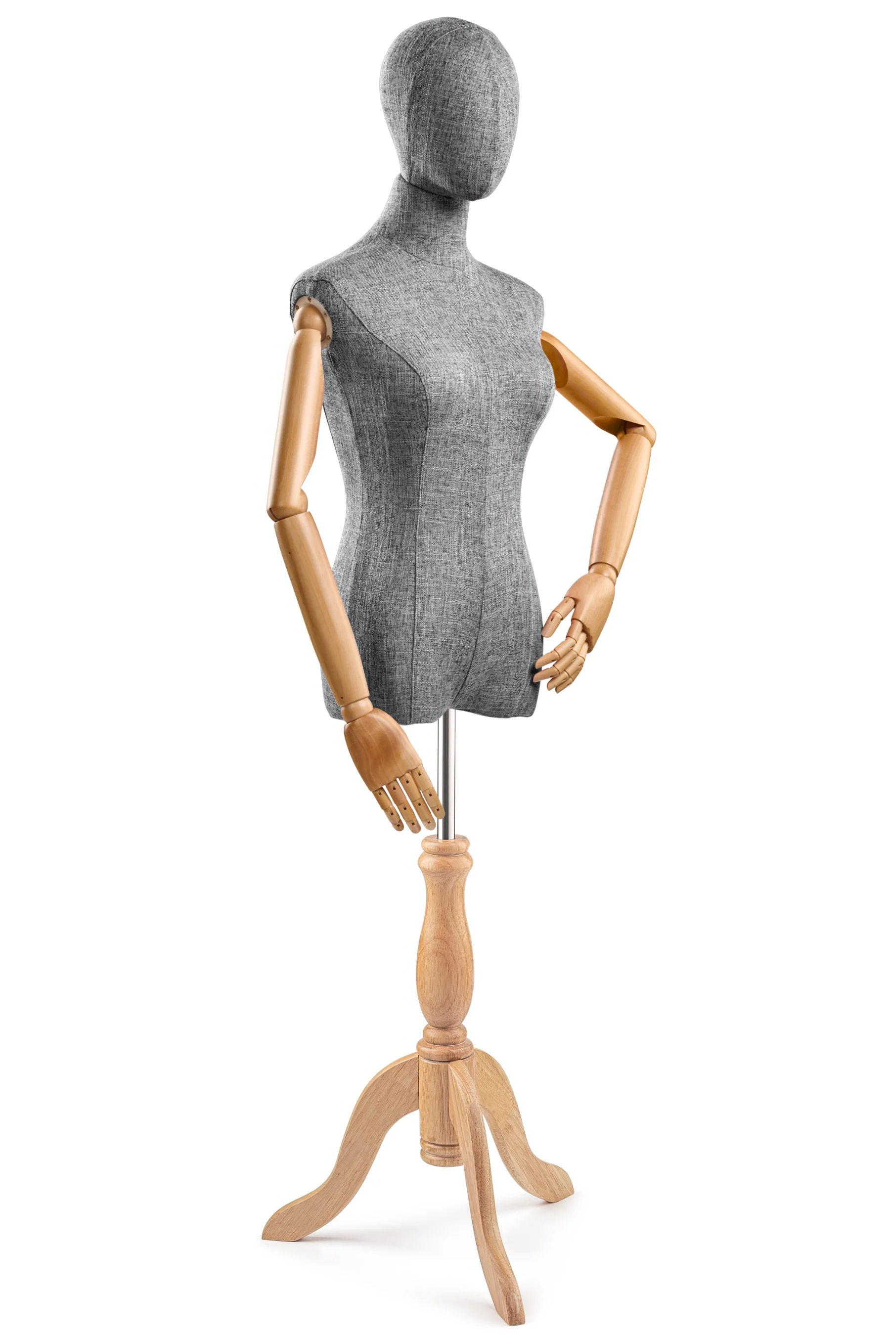Female Display Dress Form on Wood Tripod Base (Head & Arms Version) - Image 55