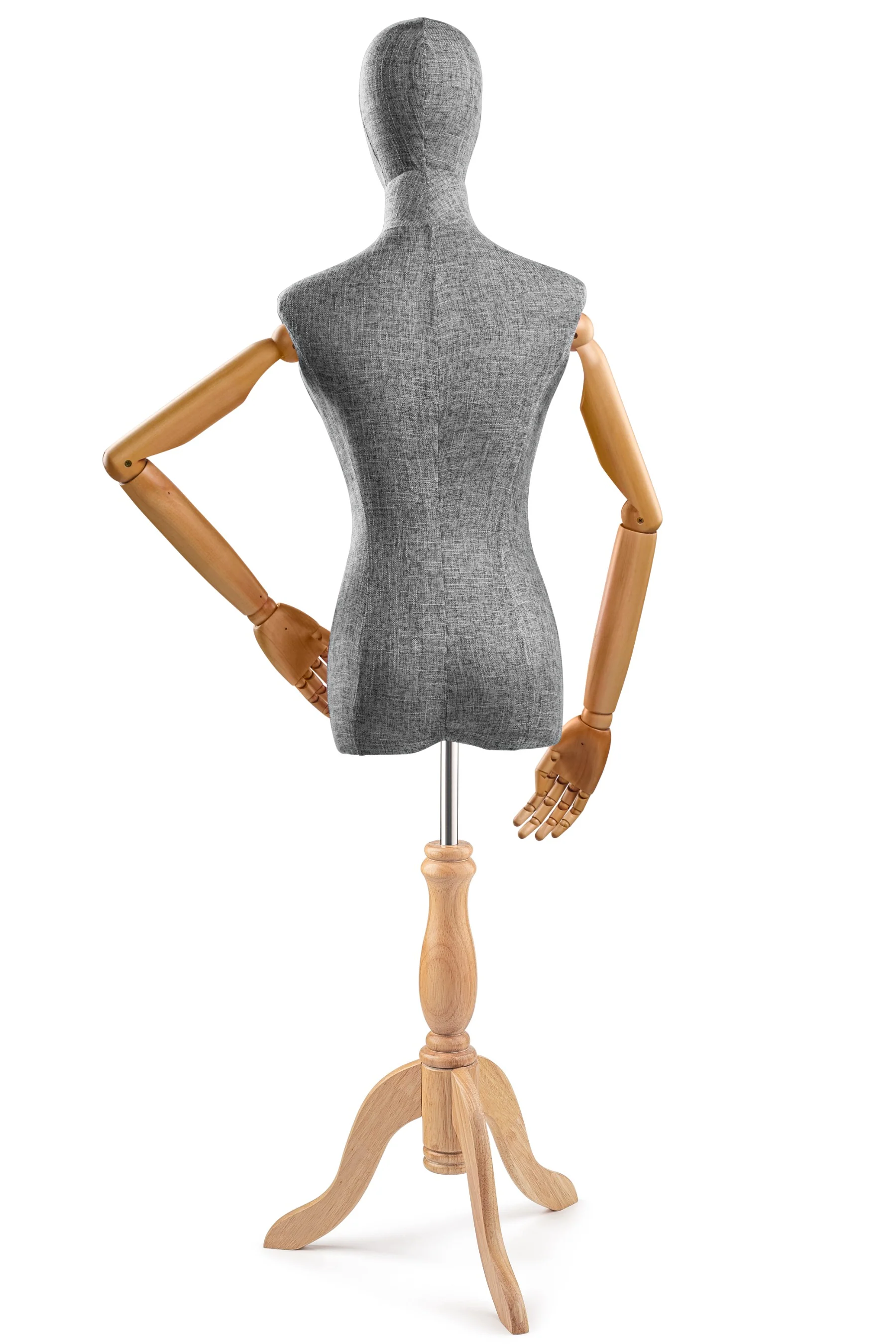 Female Display Dress Form on Wood Tripod Base (Head & Arms Version) - Image 56