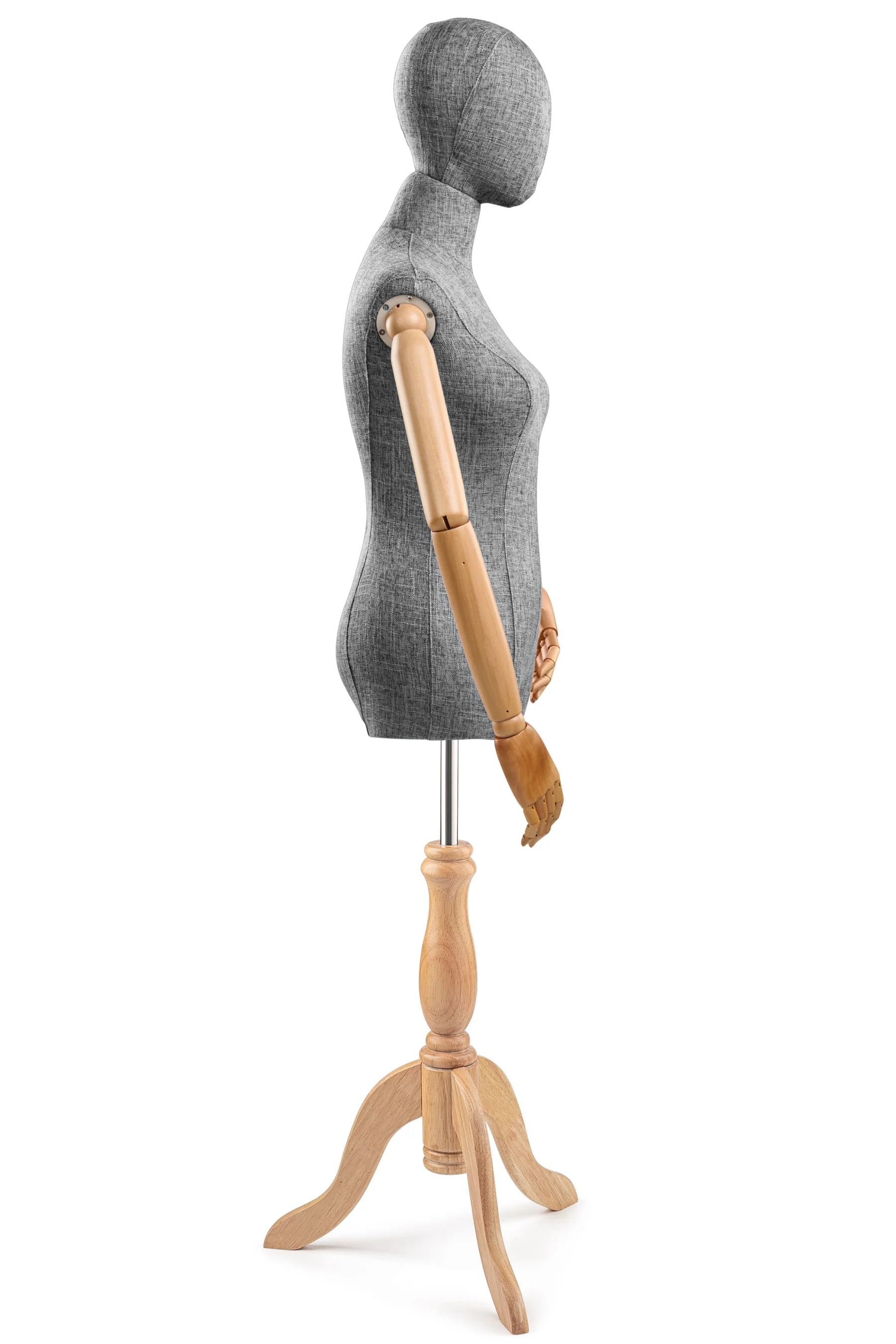 Female Display Dress Form on Wood Tripod Base (Head & Arms Version) - Image 57