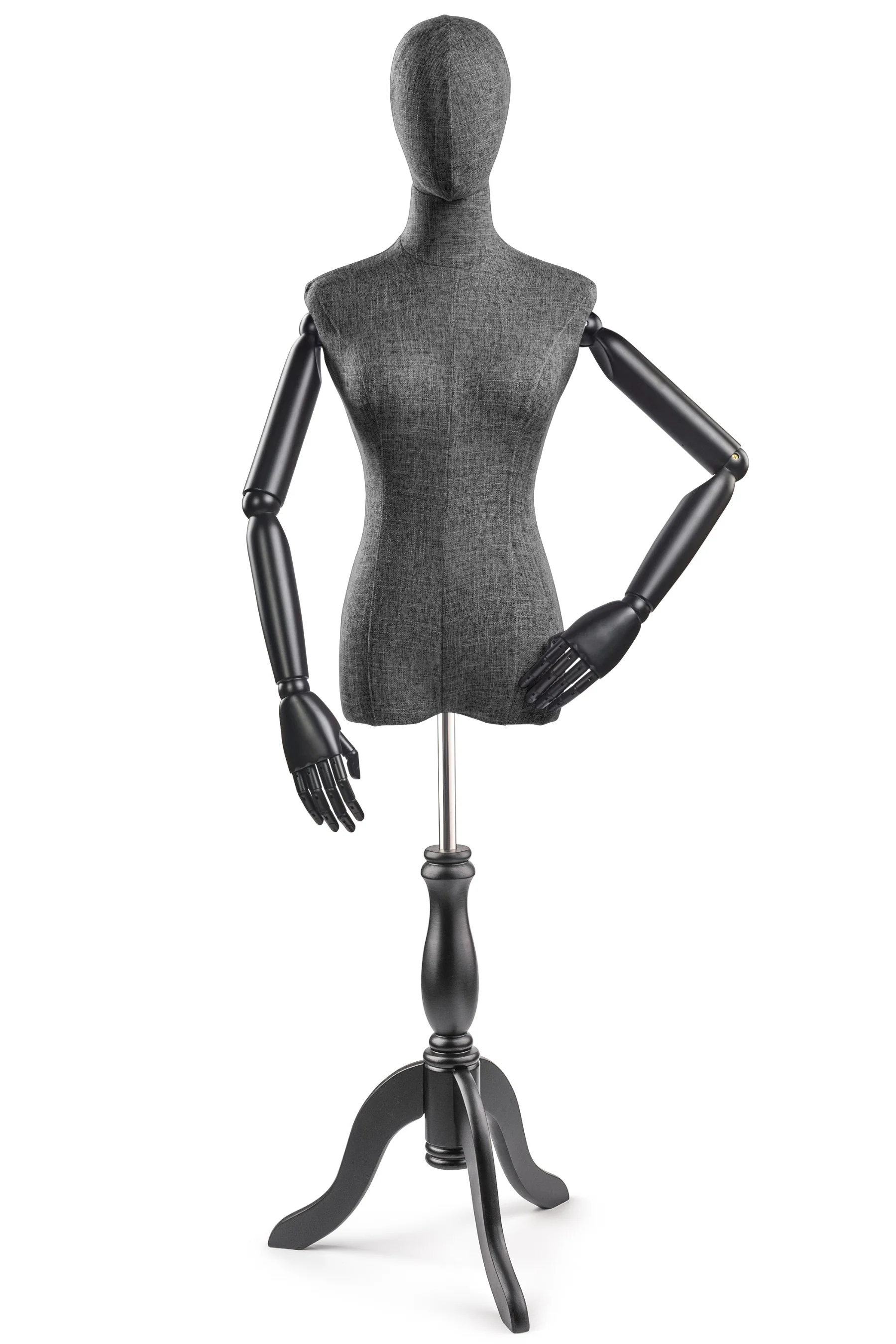Female Display Dress Form on Wood Tripod Base (Head & Arms Version) - Image 58