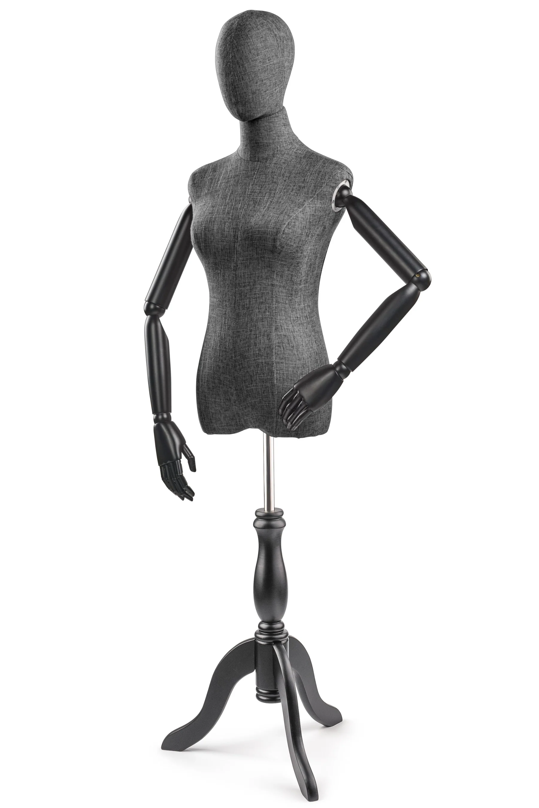 Female Display Dress Form on Wood Tripod Base (Head & Arms Version) - Image 59