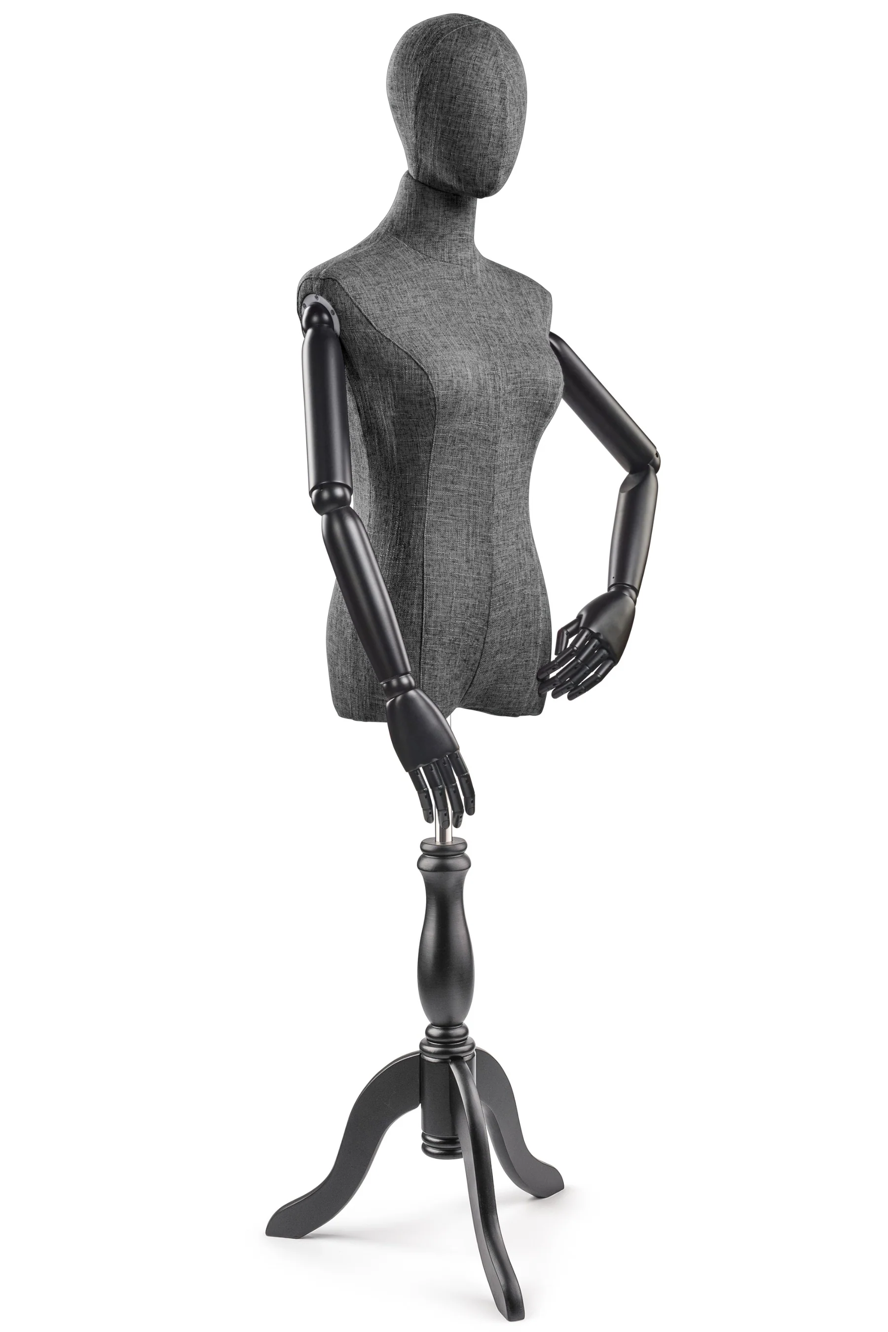 Female Display Dress Form on Wood Tripod Base (Head & Arms Version) - Image 60