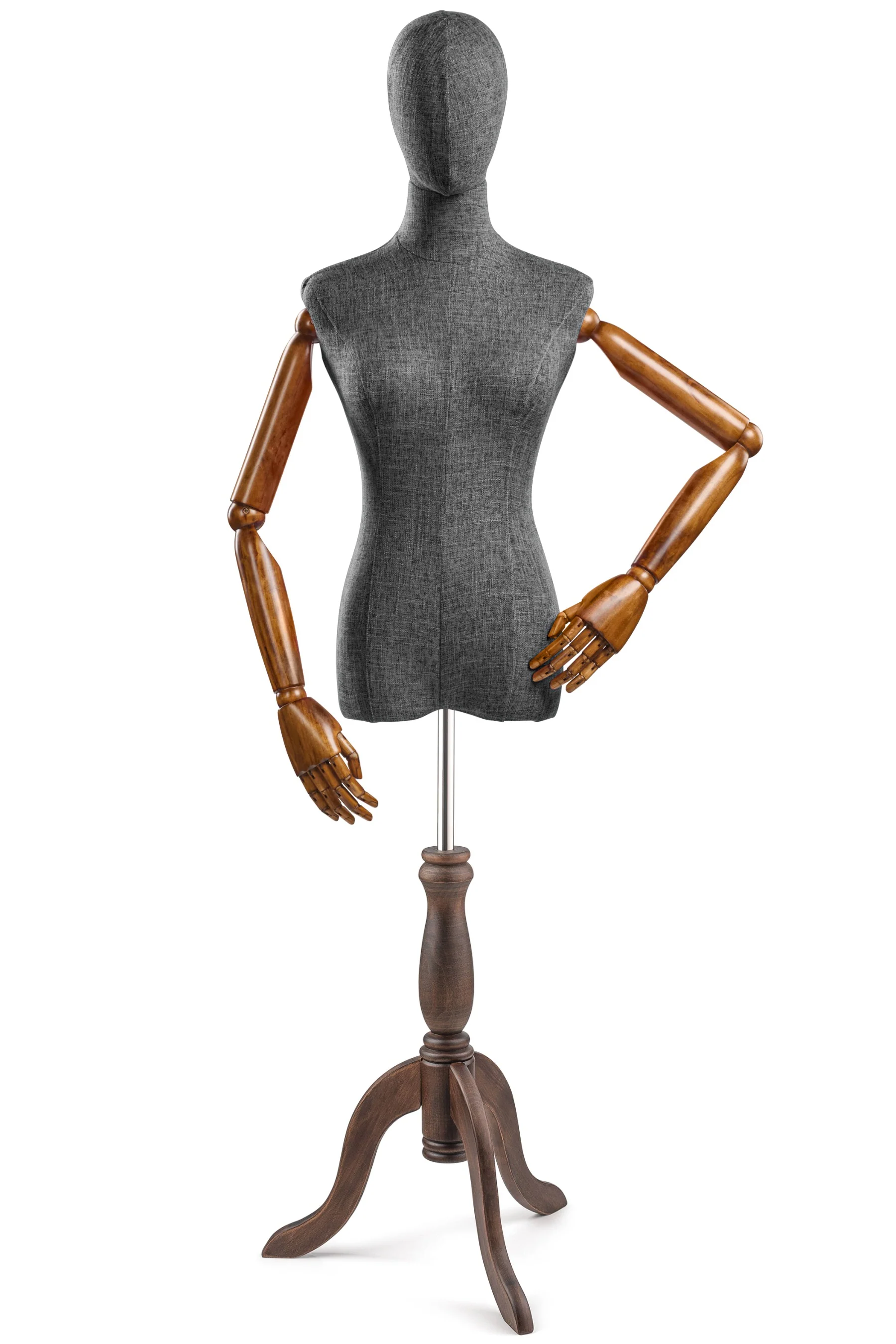 Female Display Dress Form on Wood Tripod Base (Head & Arms Version) - Image 63