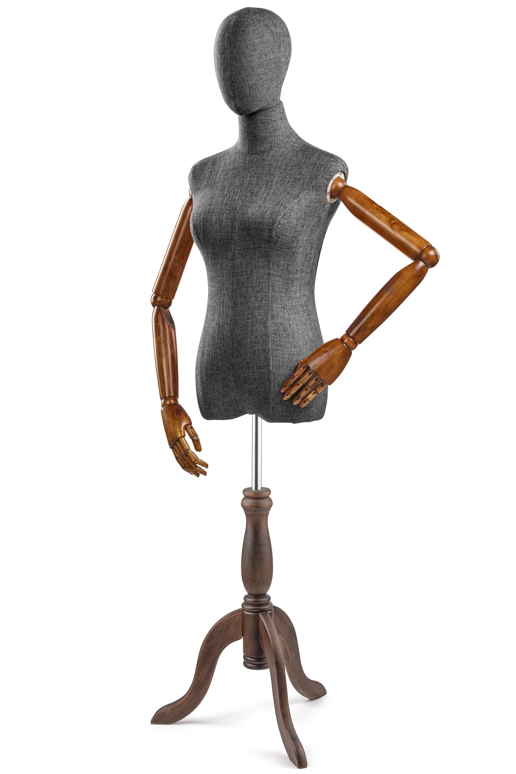 Female Display Dress Form on Wood Tripod Base (Head & Arms Version) - Image 64