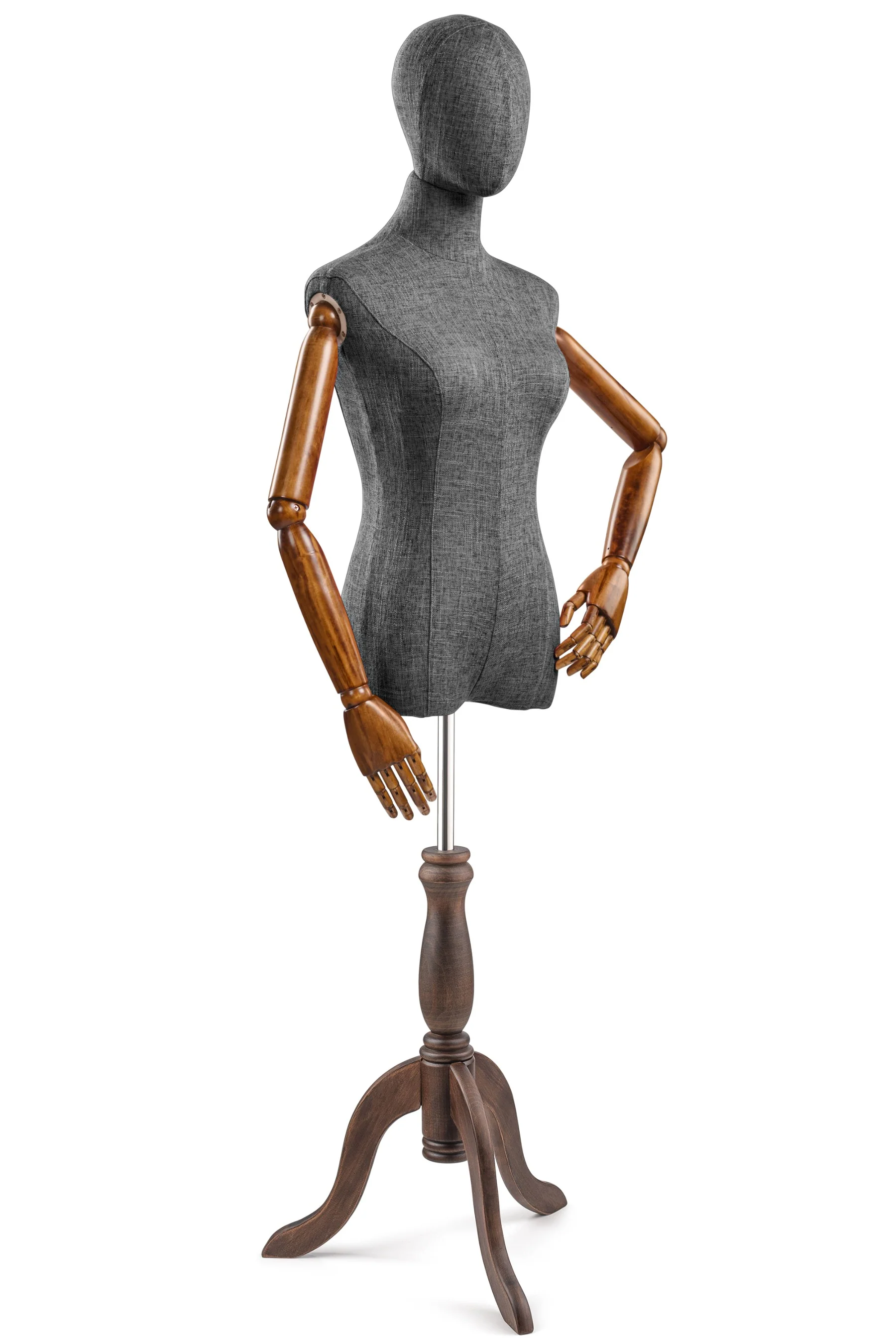 Female Display Dress Form on Wood Tripod Base (Head & Arms Version) - Image 65