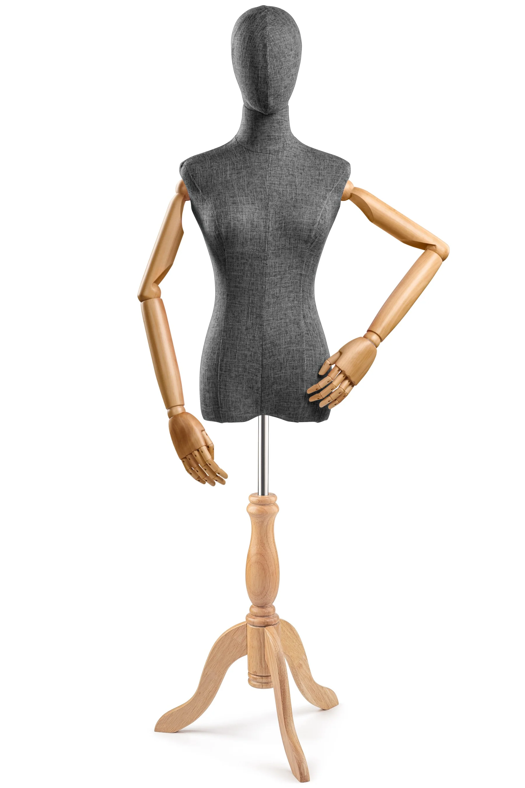 Female Display Dress Form on Wood Tripod Base (Head & Arms Version) - Image 68