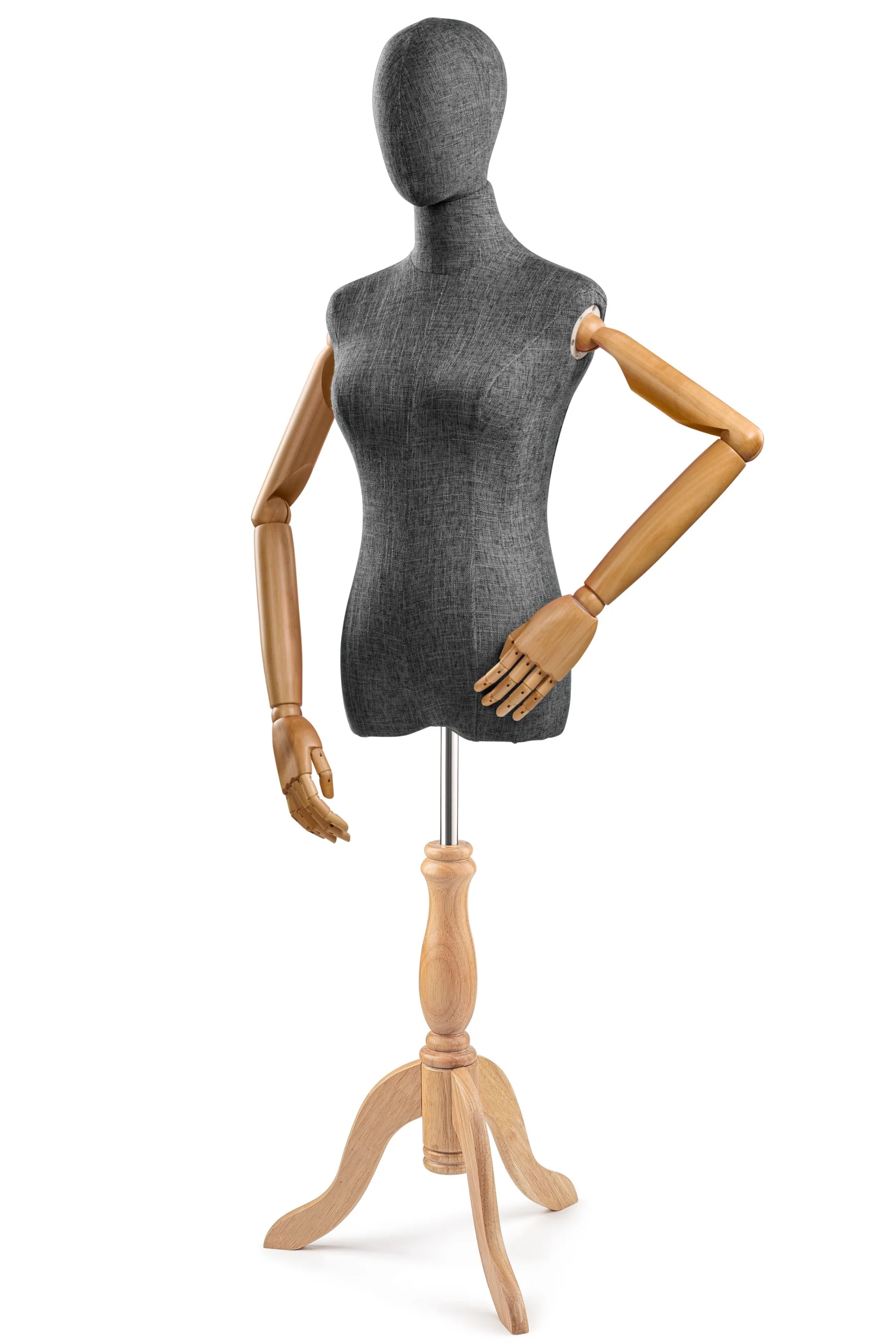 Female Display Dress Form on Wood Tripod Base (Head & Arms Version) - Image 69