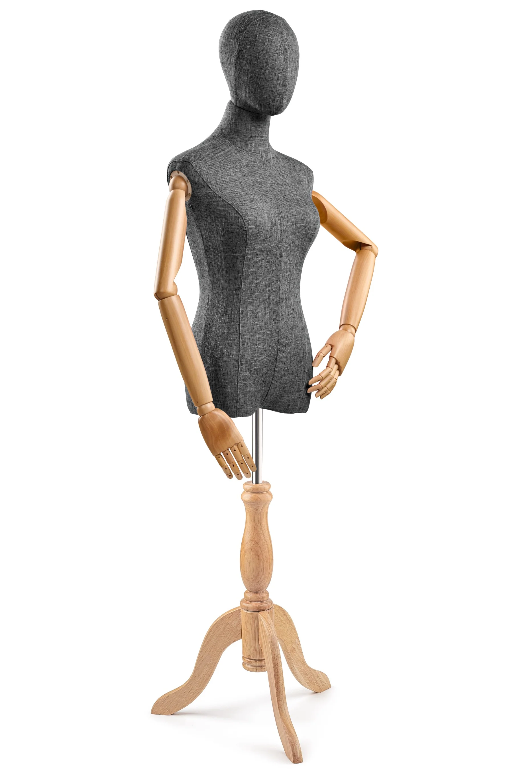 Female Display Dress Form on Wood Tripod Base (Head & Arms Version) - Image 70