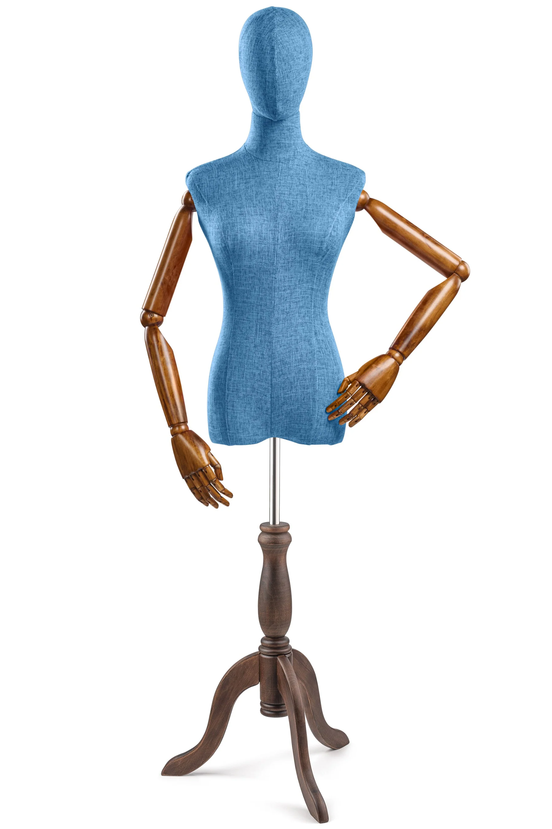 Female Display Dress Form on Wood Tripod Base (Head & Arms Version) - Image 78