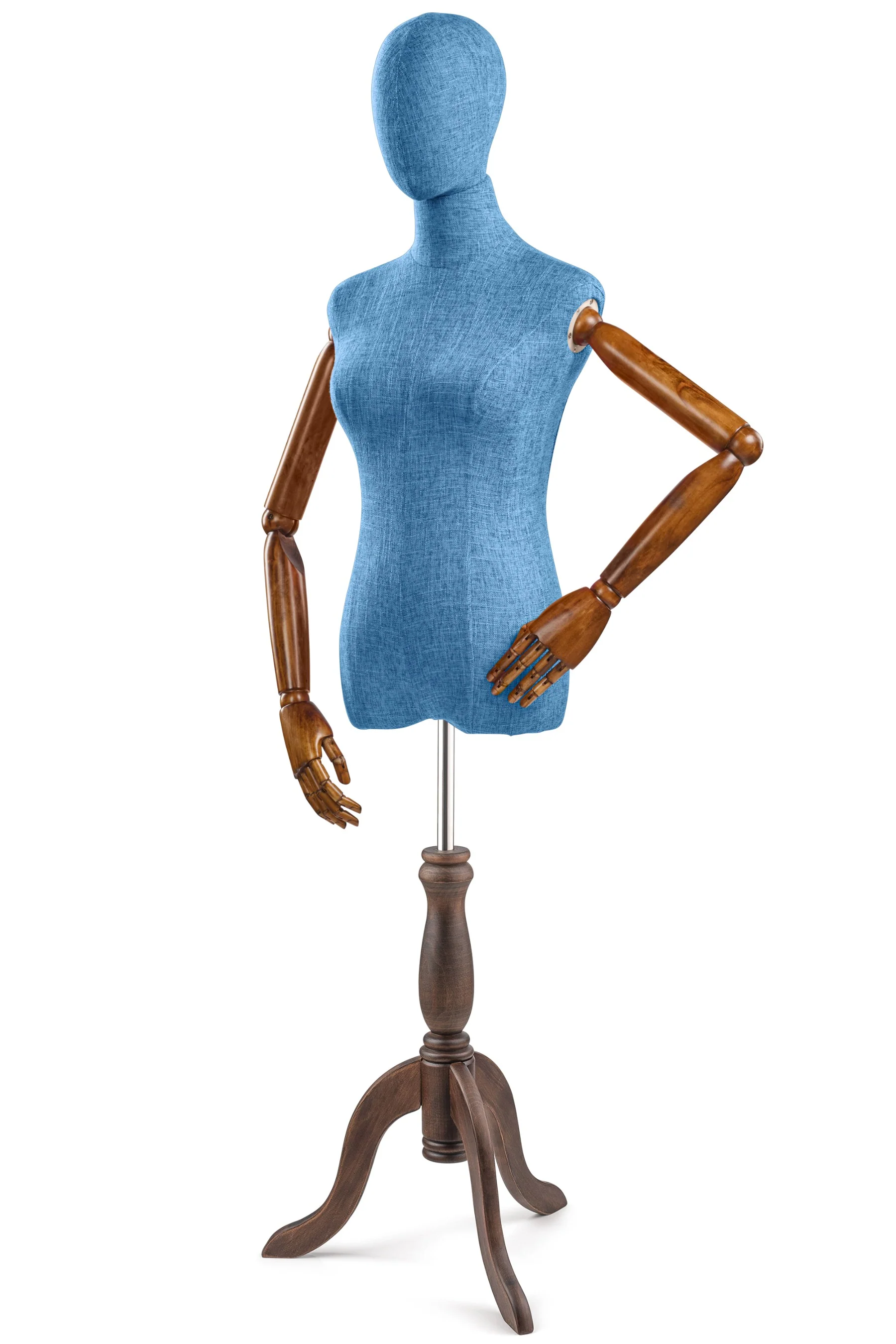 Female Display Dress Form on Wood Tripod Base (Head & Arms Version) - Image 79