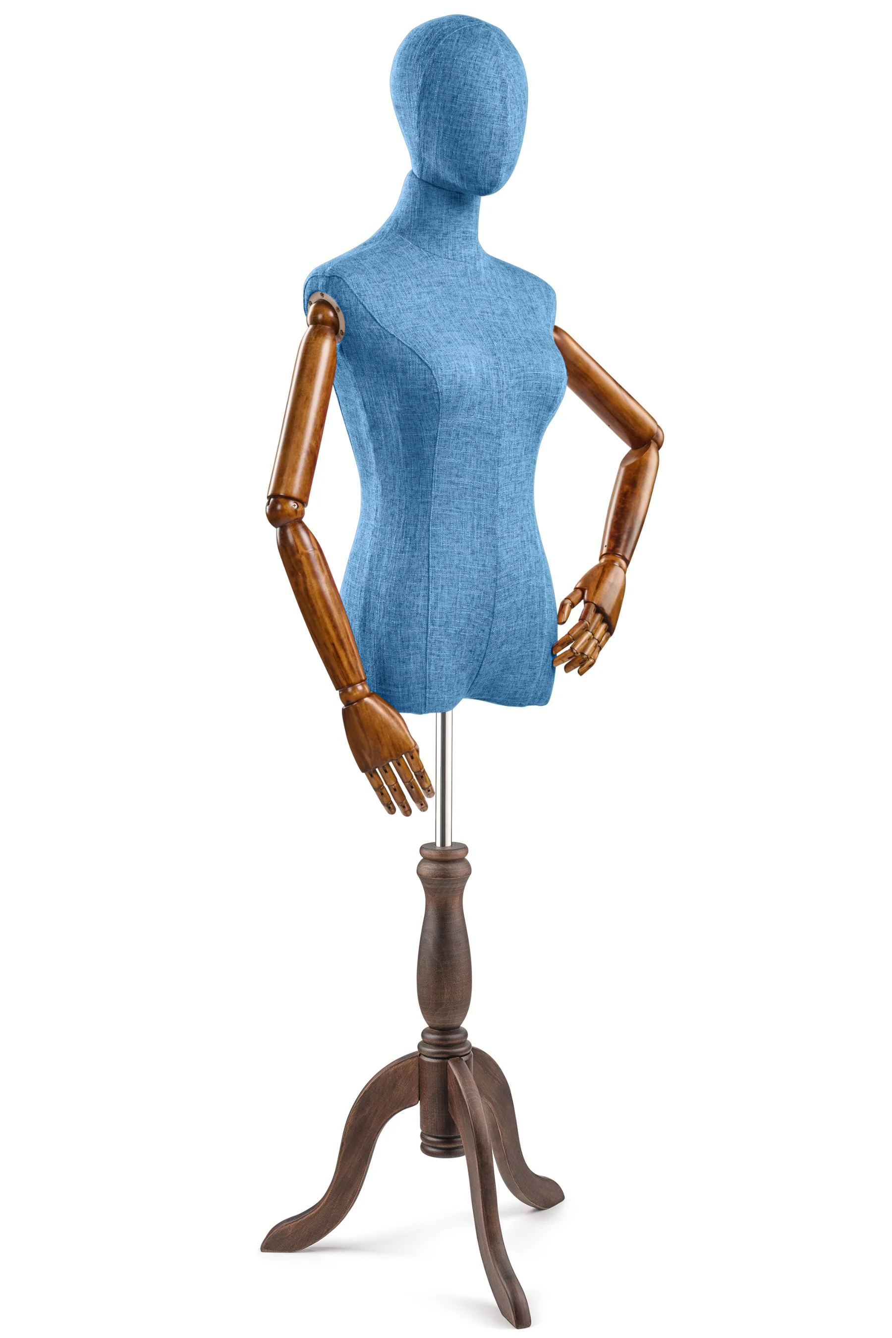 Female Display Dress Form on Wood Tripod Base (Head & Arms Version) - Image 80