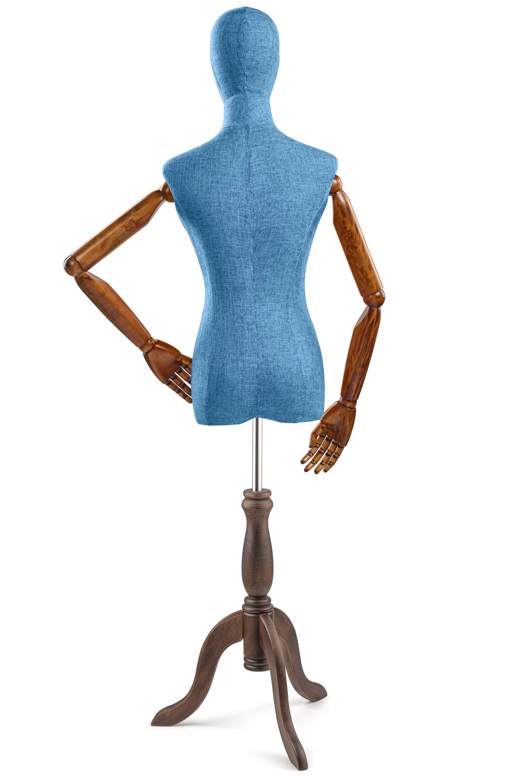 Female Display Dress Form on Wood Tripod Base (Head & Arms Version) - Image 81