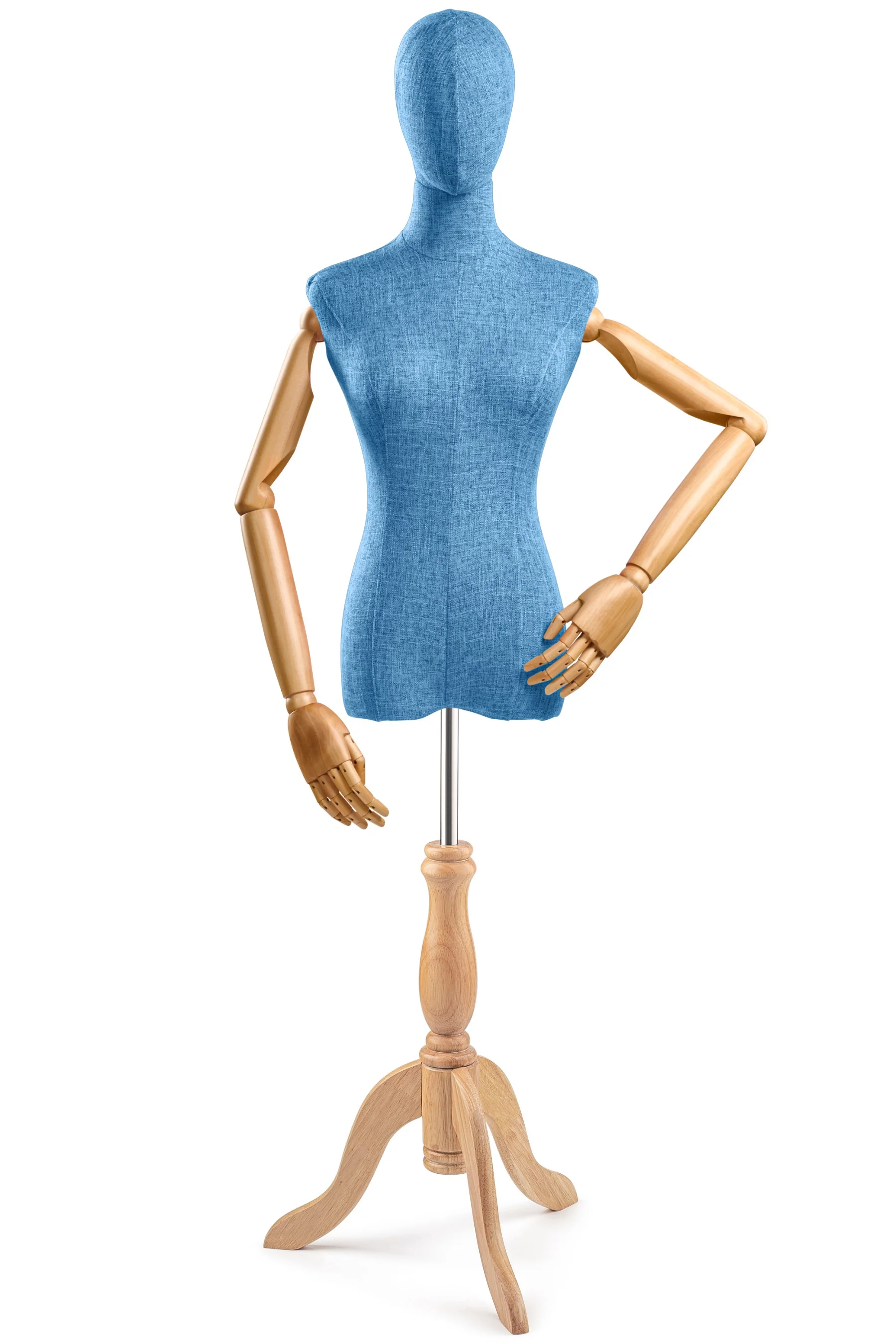 Female Display Dress Form on Wood Tripod Base (Head & Arms Version) - Image 83