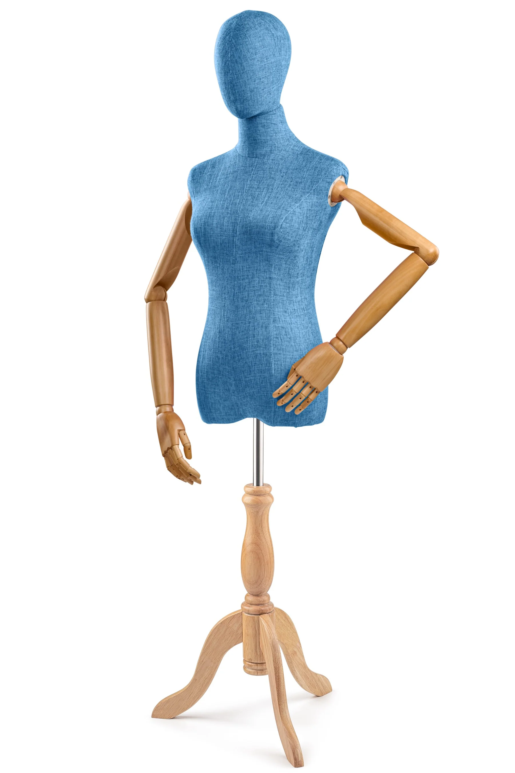 Female Display Dress Form on Wood Tripod Base (Head & Arms Version) - Image 84