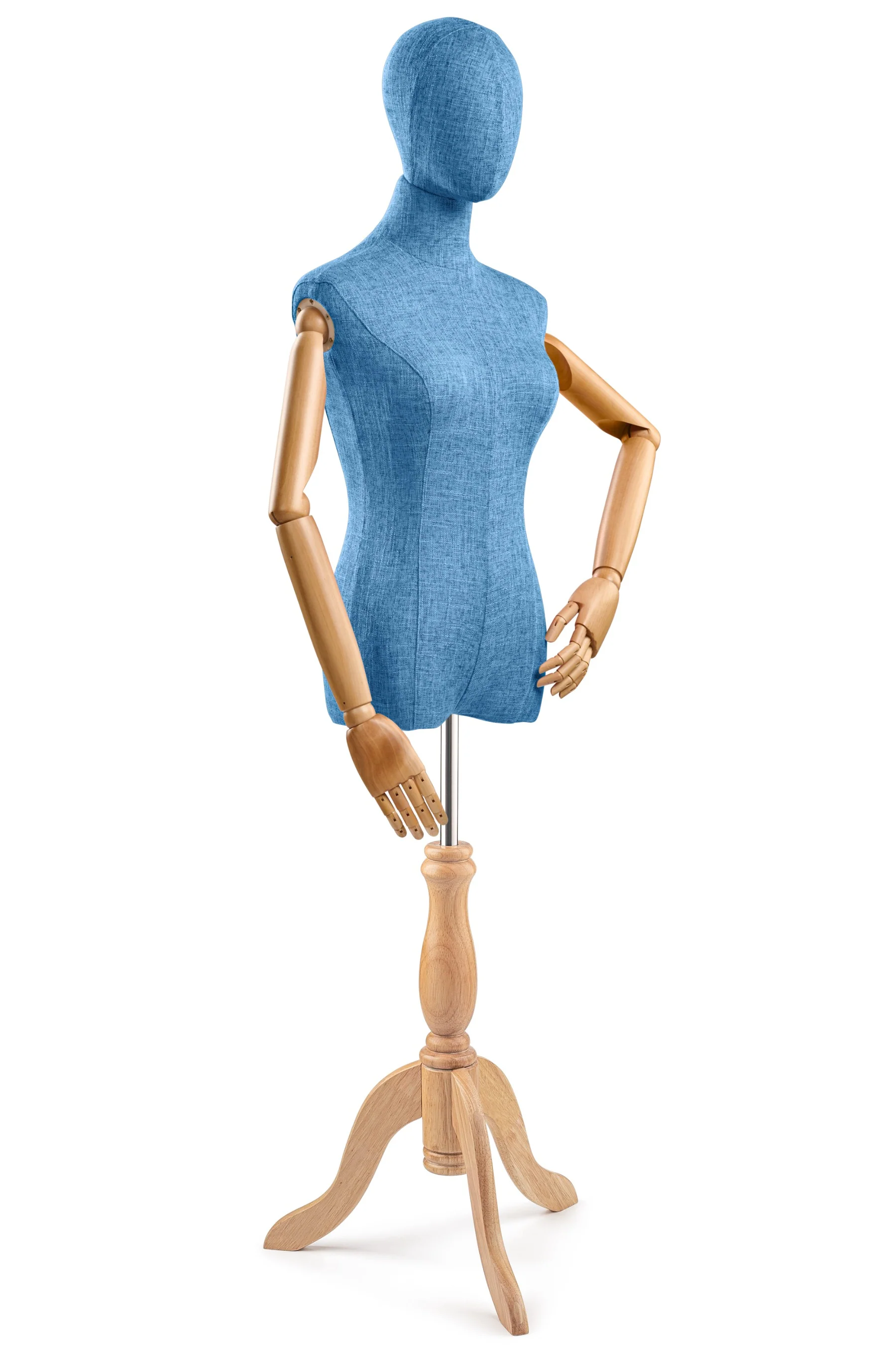 Female Display Dress Form on Wood Tripod Base (Head & Arms Version) - Image 85