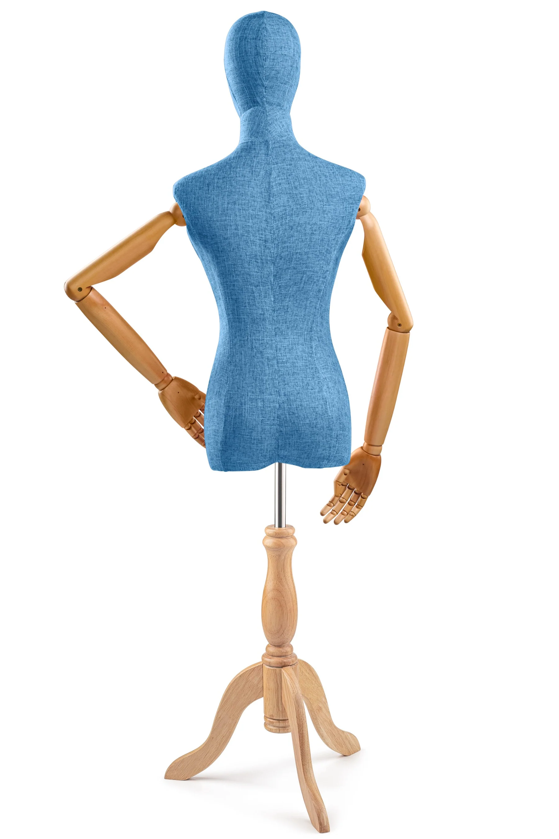 Female Display Dress Form on Wood Tripod Base (Head & Arms Version) - Image 86