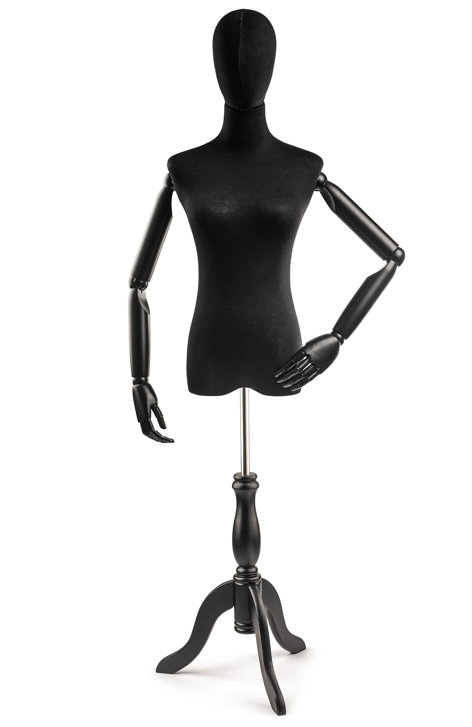 Female Display Dress Form on Wood Tripod Base (Head & Arms Version) - Image 88