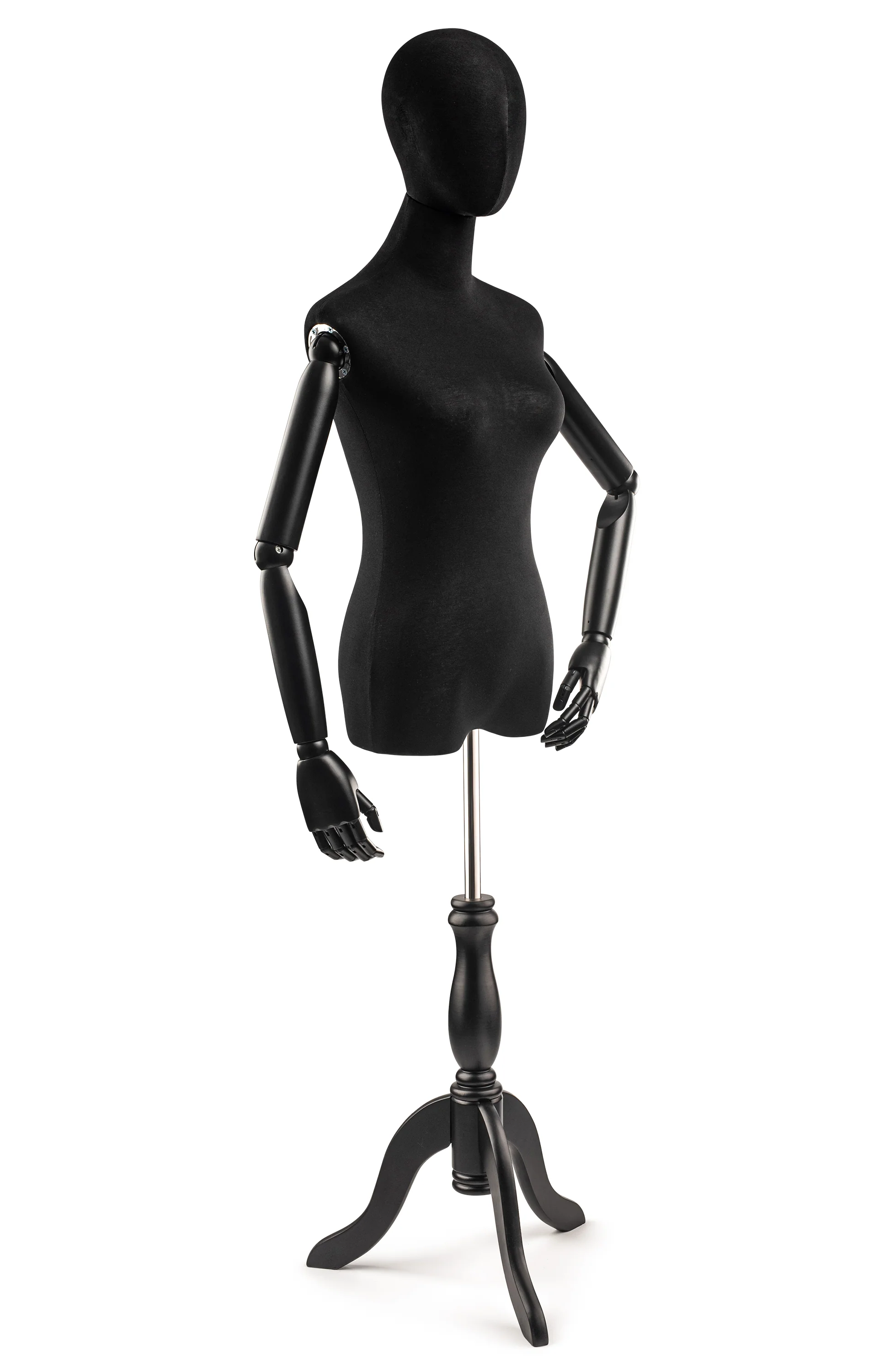 Female Display Dress Form on Wood Tripod Base (Head & Arms Version) - Image 89