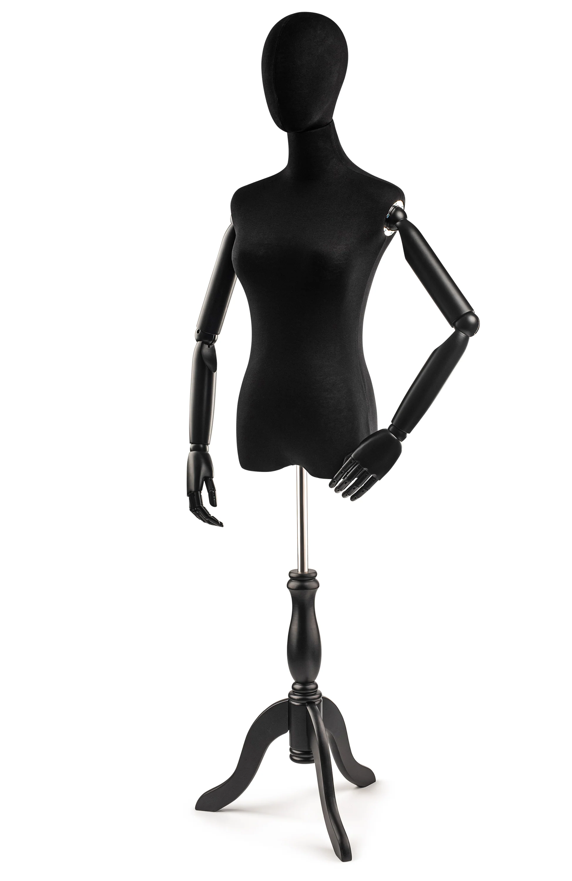 Female Display Dress Form on Wood Tripod Base (Head & Arms Version) - Image 92