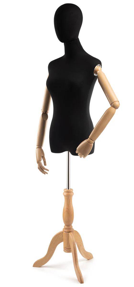 Female Display Dress Form on Wood Tripod Base (Head & Arms Version) - Image 93