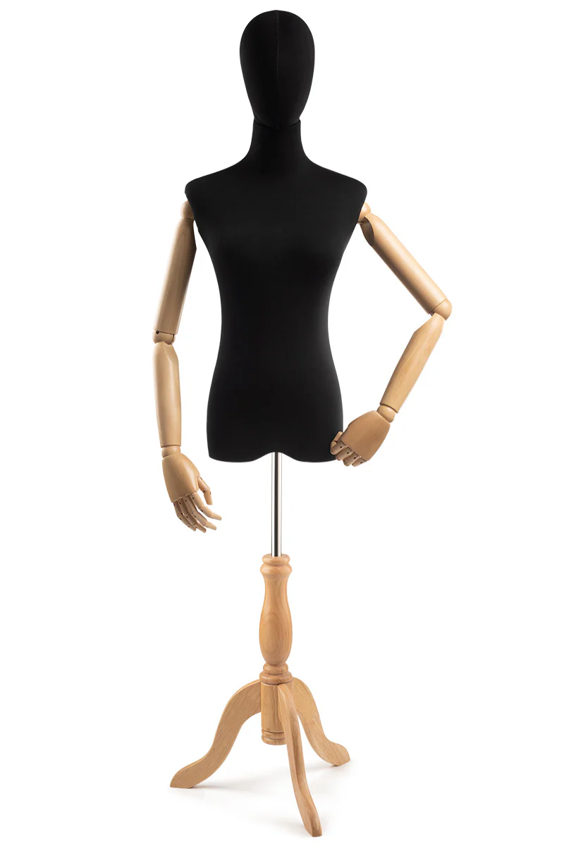 Female Display Dress Form on Wood Tripod Base (Head & Arms Version) - Image 94