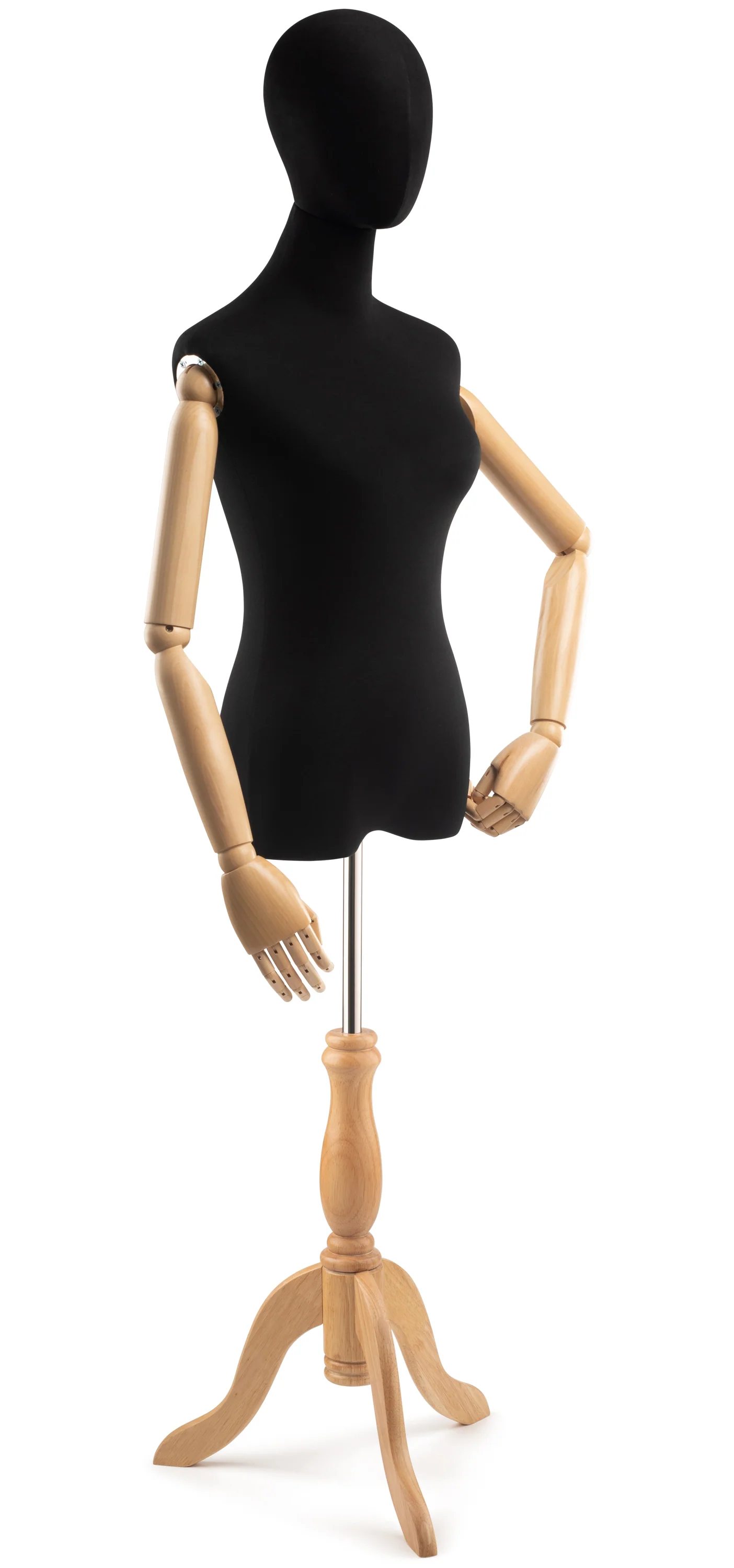 Female Display Dress Form on Wood Tripod Base (Head & Arms Version) - Image 95