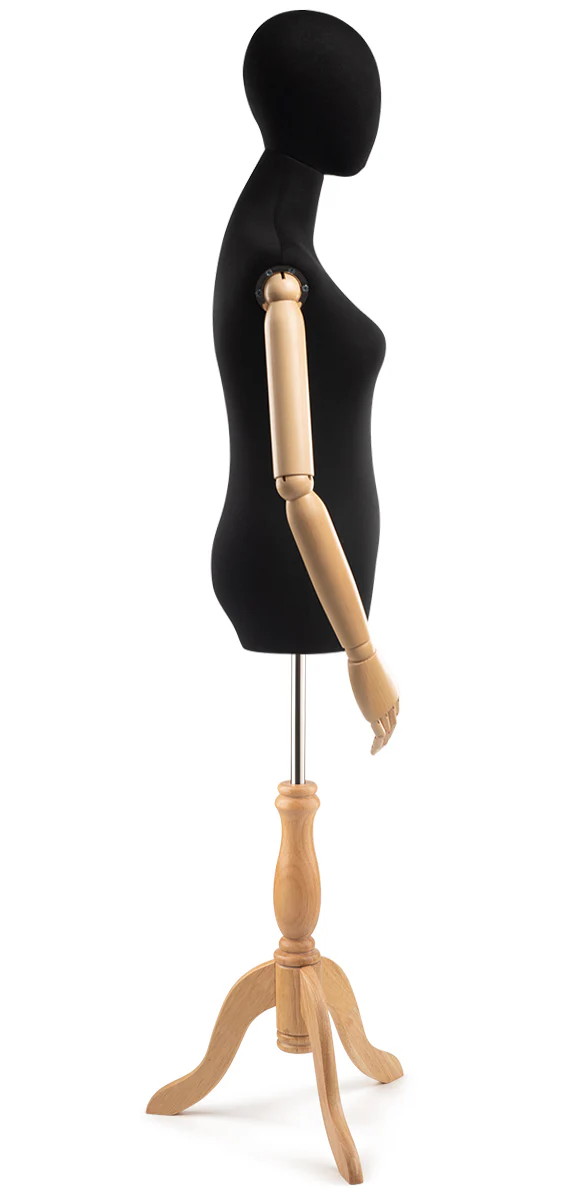 Female Display Dress Form on Wood Tripod Base (Head & Arms Version) - Image 96